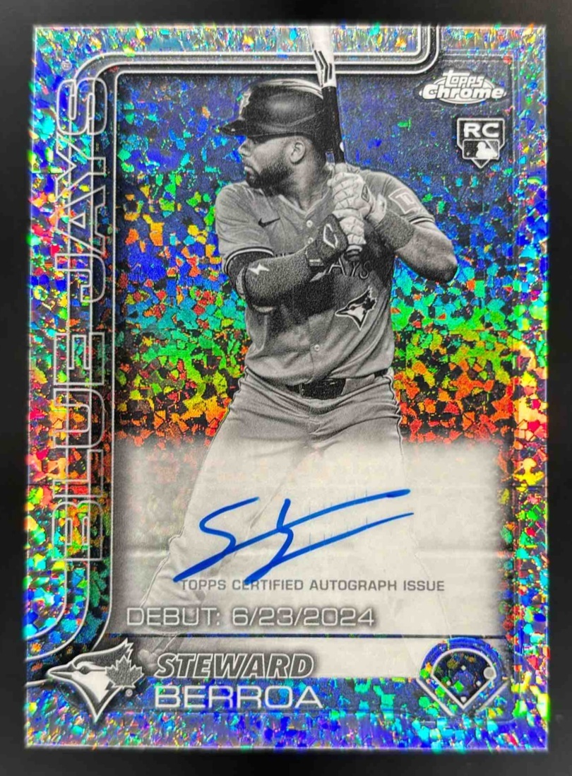 Card image for 2025 Topps Chrome Update Steward Berroa RC Debut Black & White Mini Diamond Auto