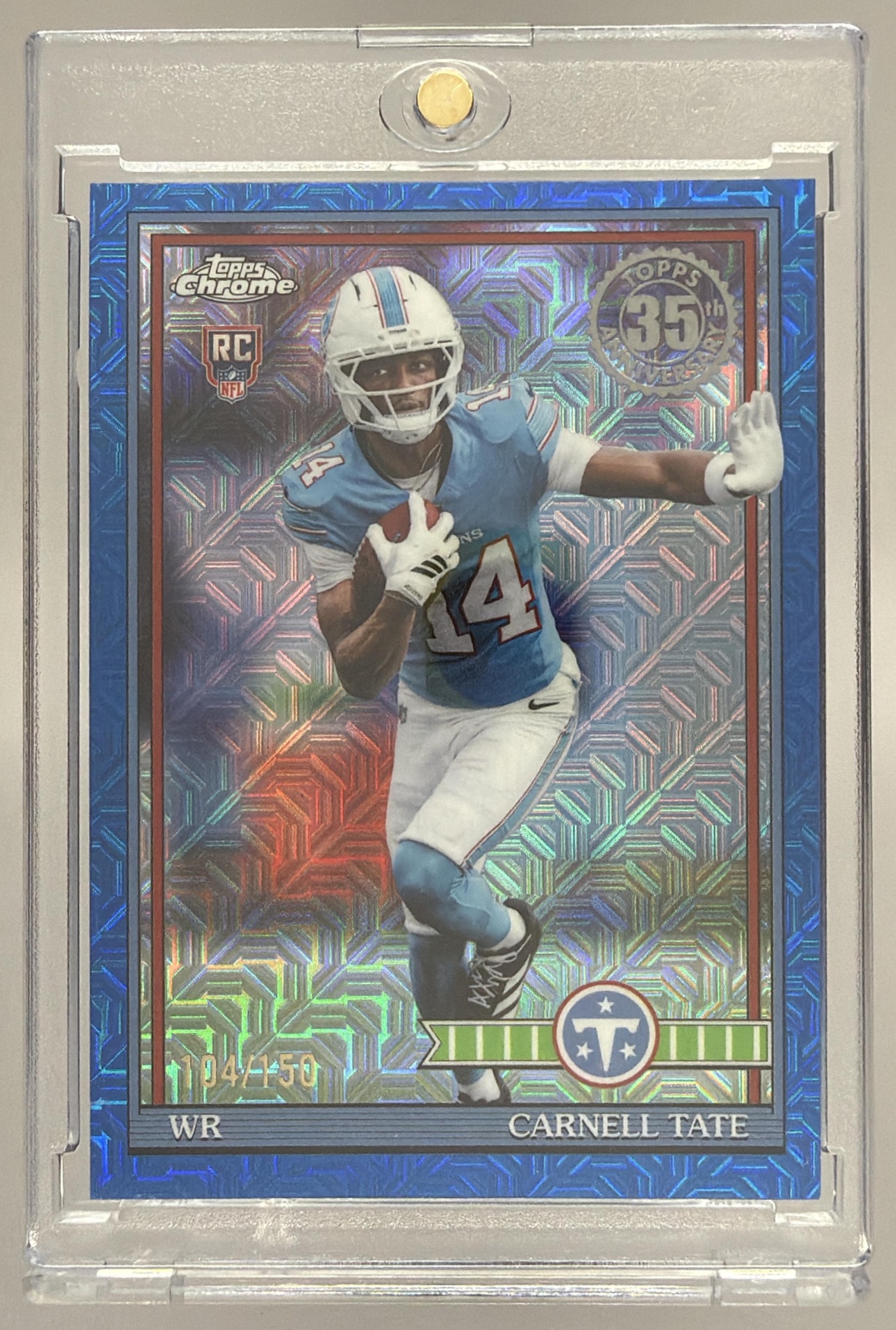 Card image for 2026 Topps Carnell Tate 1991 Chrome Rookie Mojo Refractor #91TRC-18 RC Titans