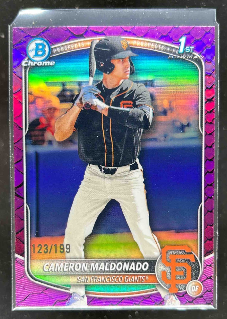 Card image for Cameron Maldonado 2025 Bowman Draft Chrome Fuchsia Reptilian Refractor /199