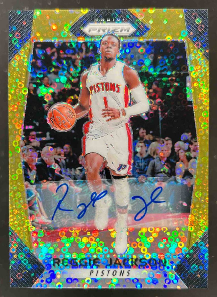 Card image for 2017-18 Panini Prizm Reggie Jackson Fast Break Auto Gold 7 /10 #174