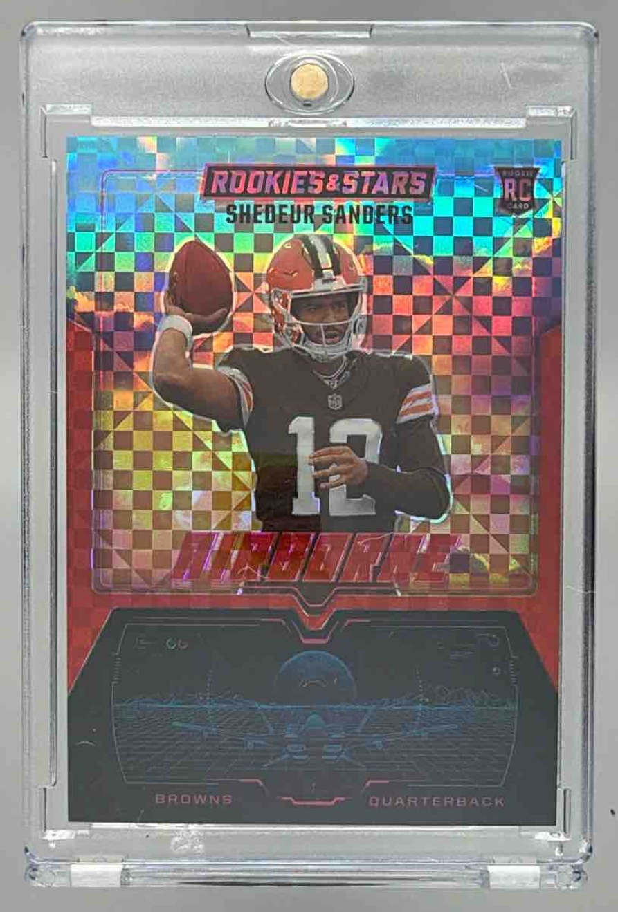 Card image for 2025 Panini Rookies & Stars Shedeur Sanders Airborne Lazer #2 RC Browns