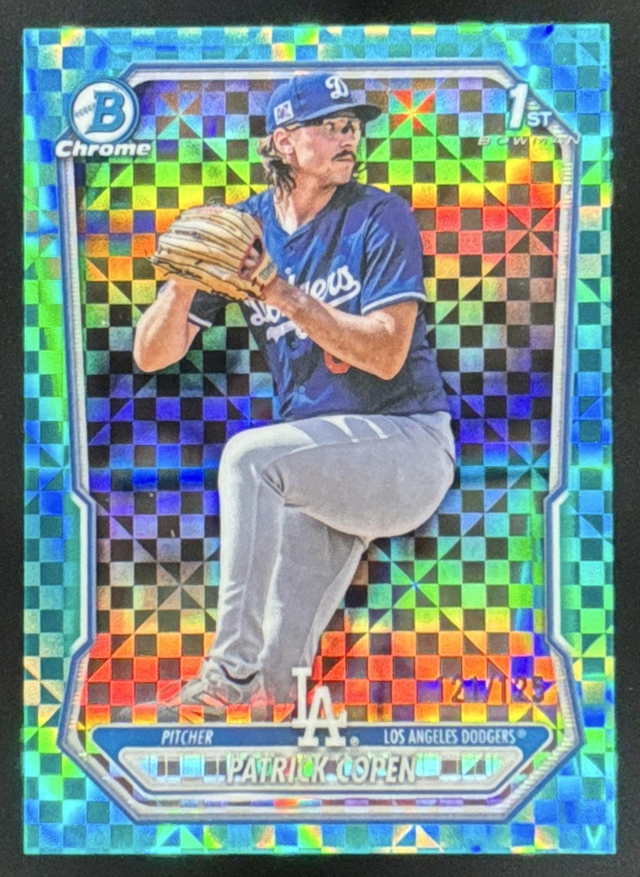 Card image for 2026 Bowman Patrick Copen Chrome Aqua X-Fractor /125 1st Prospect
