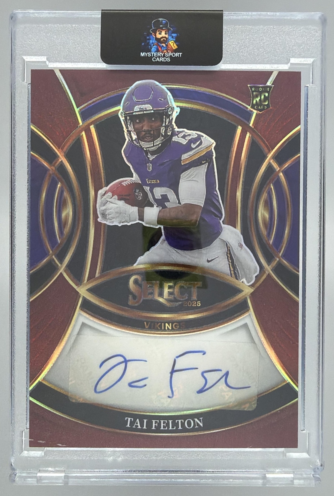 Card image for 2025 Panini Select Tai Felton Rookie Signatures Maroon Prizm /75 #RSI-TAF Auto Vikings