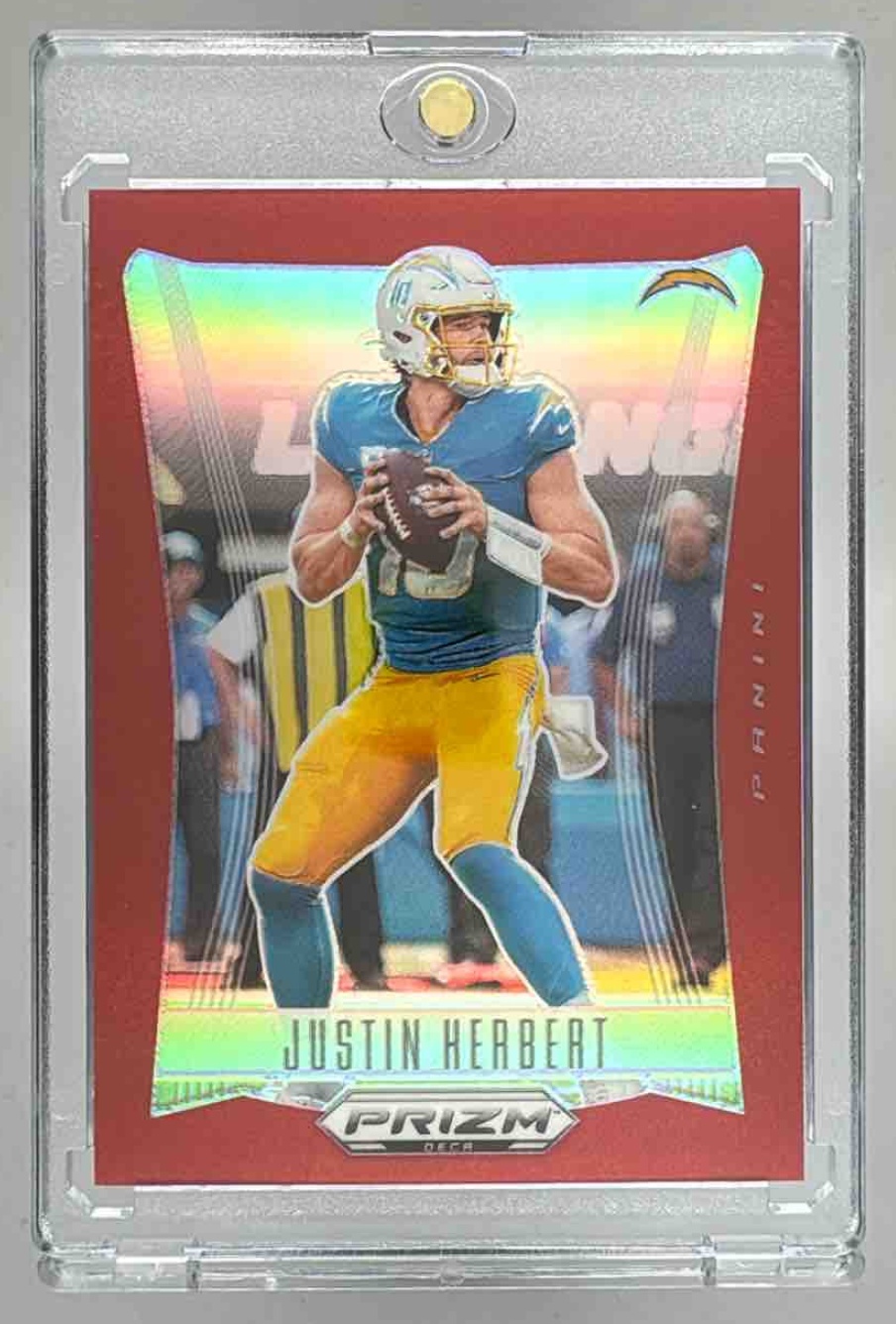 Card image for 2024 Panini Prizm Deca Justin Herbert Red /199 #175 Chargers