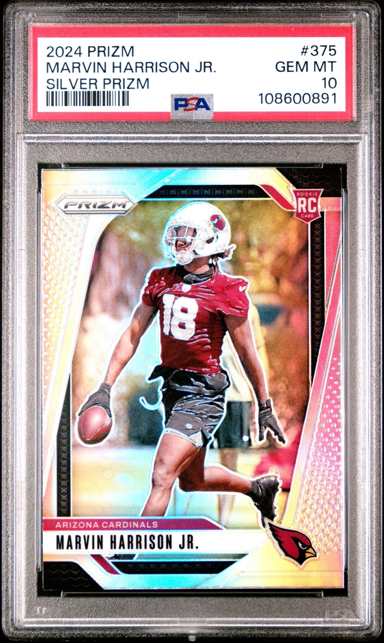 Card image for 2024 Panini Football Prizm Marvin Harrison Jr. Silver #375 RC Arizona Cardinals