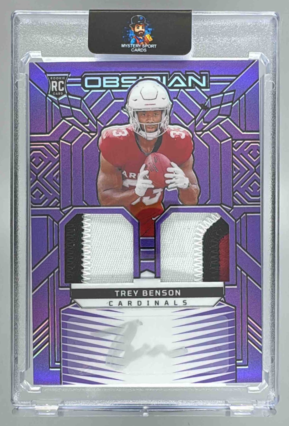 Card image for 2024 Panini Obsidian Trey Benson Rookie Materials Ink Purple /49 #RMI-TBN RC Auto Cardinals