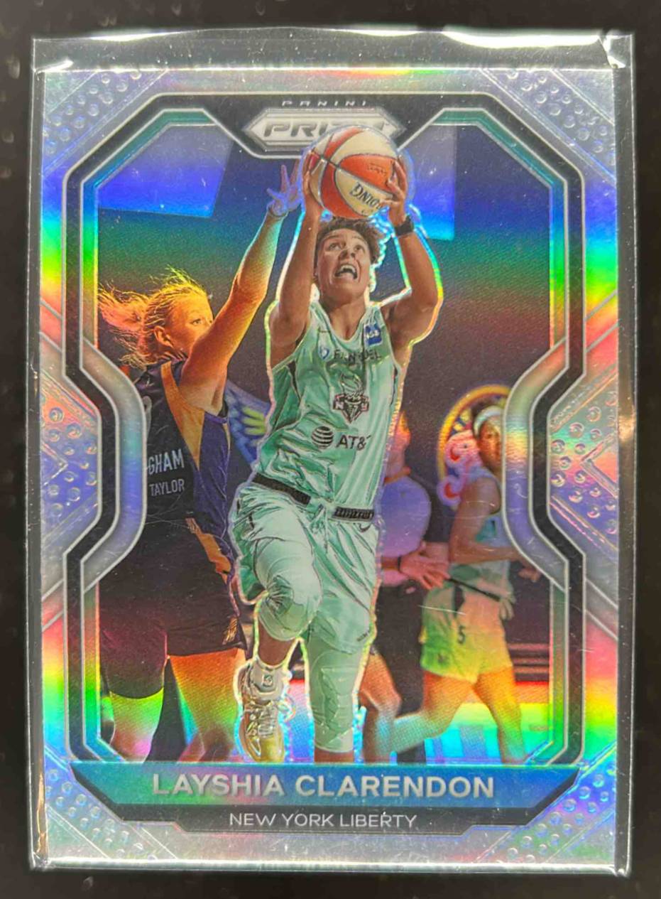 Card image for 2021-22 PANINI PRIZM WNBA LAYSHIA CLARENDON PRIZMS SILVER #20 NEW YORK LIBERTY