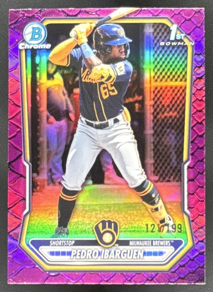 Card image for 2026 Bowman Pedro Ibarguen Chrome Reptilian Fuchsia Refractor /199 1st Prospect