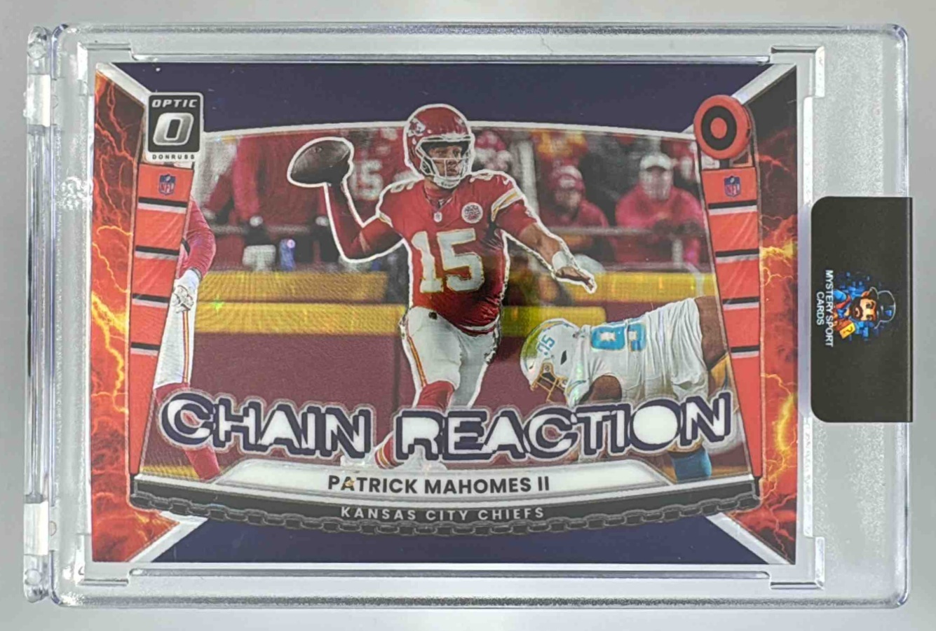 Card image for 2025 Panini Donruss Optic Patrick Mahomes II Chain Reaction Purple Stars Prizm /25 #4 Chiefs