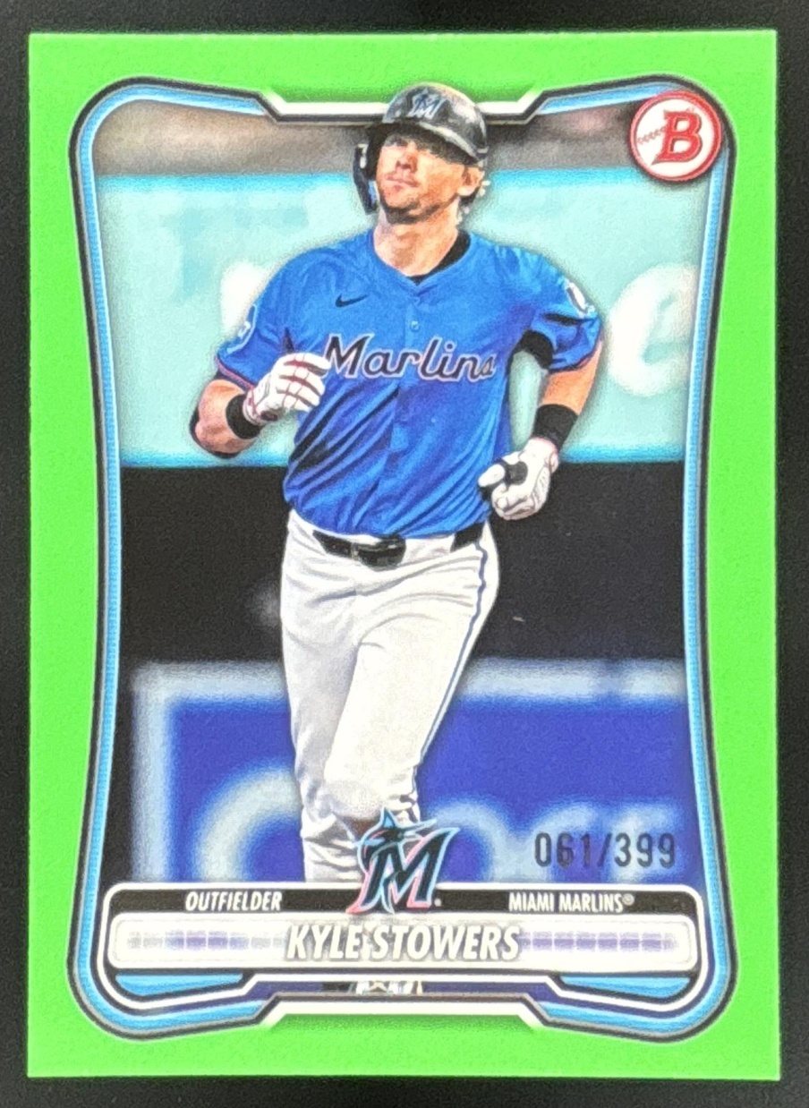 Card image for Kyle Stowers 2026 Bowman Neon Green Border /399 Miami Marlins