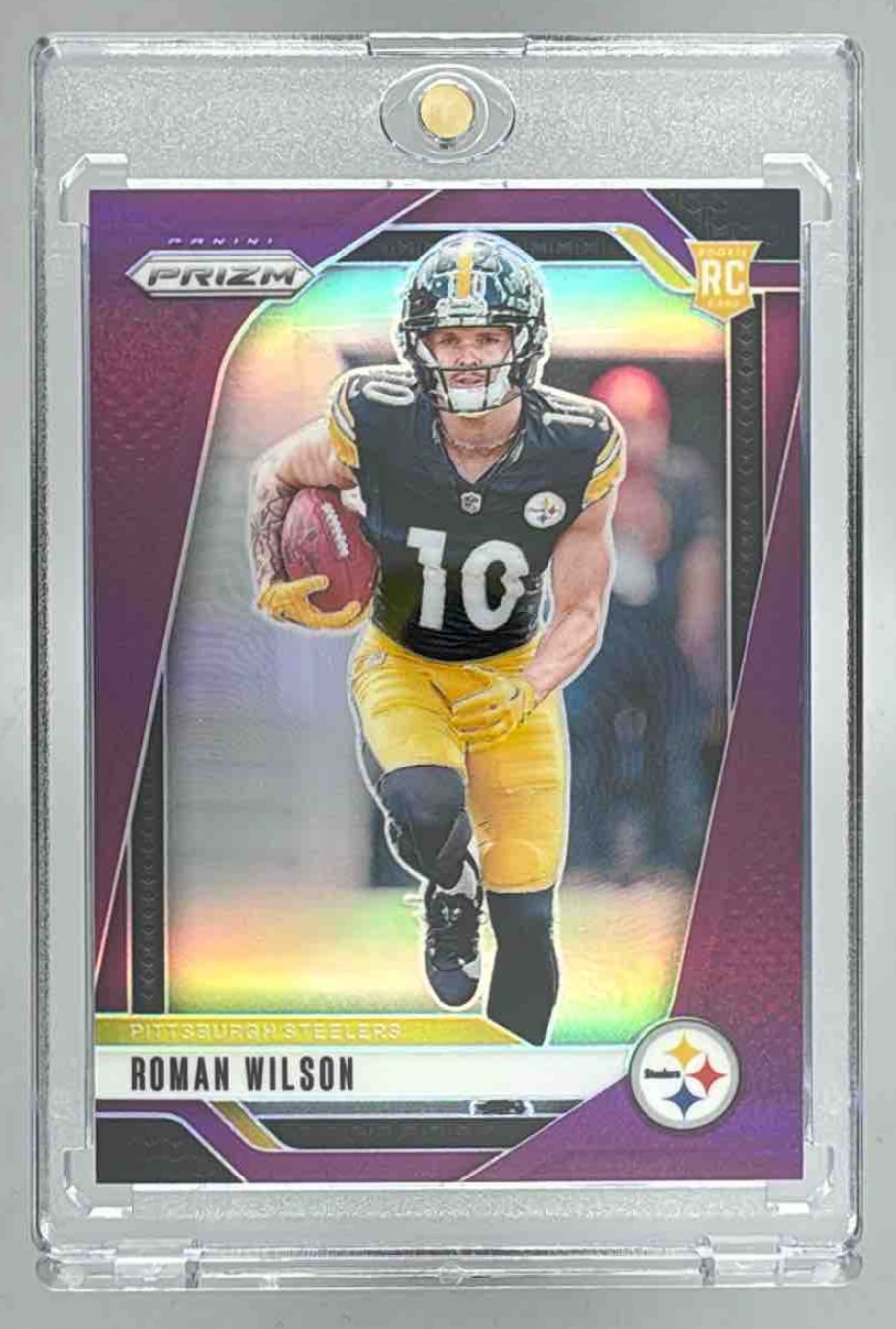 Card image for 2024 Panini Football Prizm Roman Wilson Purple /125 #384 RC Pittsburgh Steelers