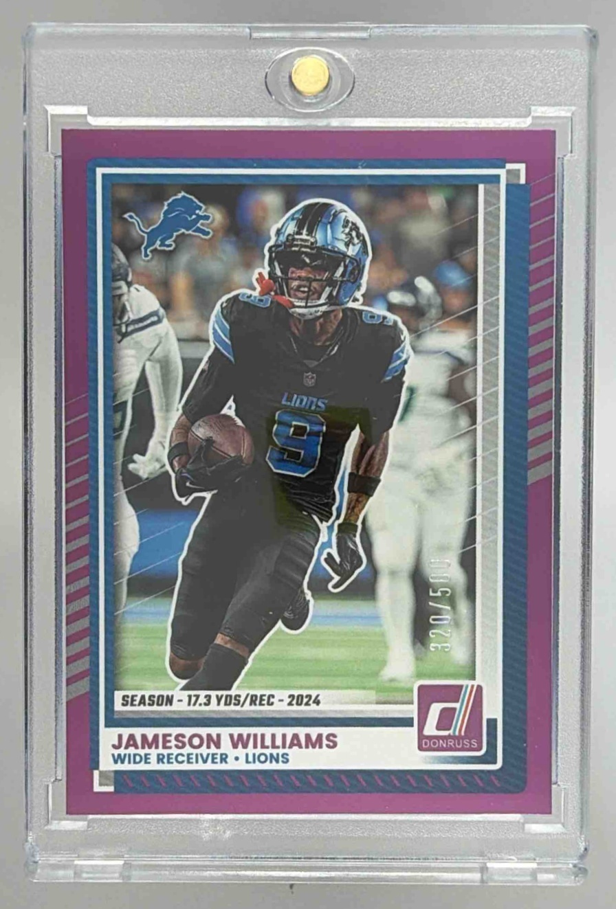 Card image for 2025 Panini Donruss Jameson Williams Season Stat Line /500 #9 Lions