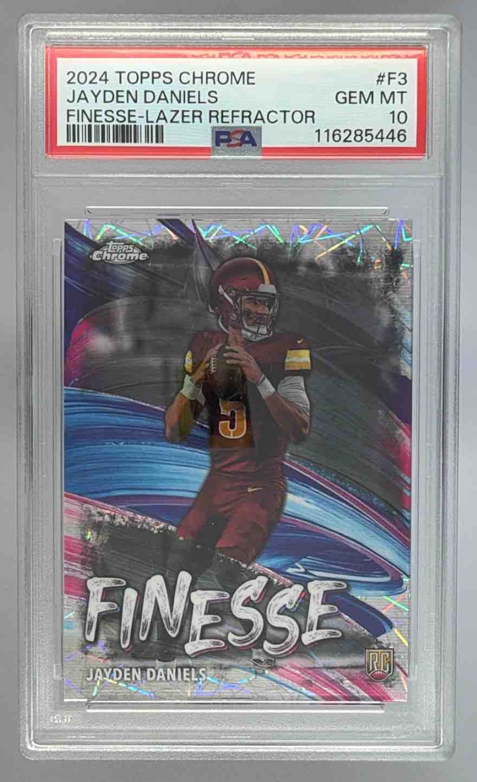 Card image for 2024 Topps Chrome Jayden Daniels Finesse Lazer Refractor #F-3 RC Commanders
