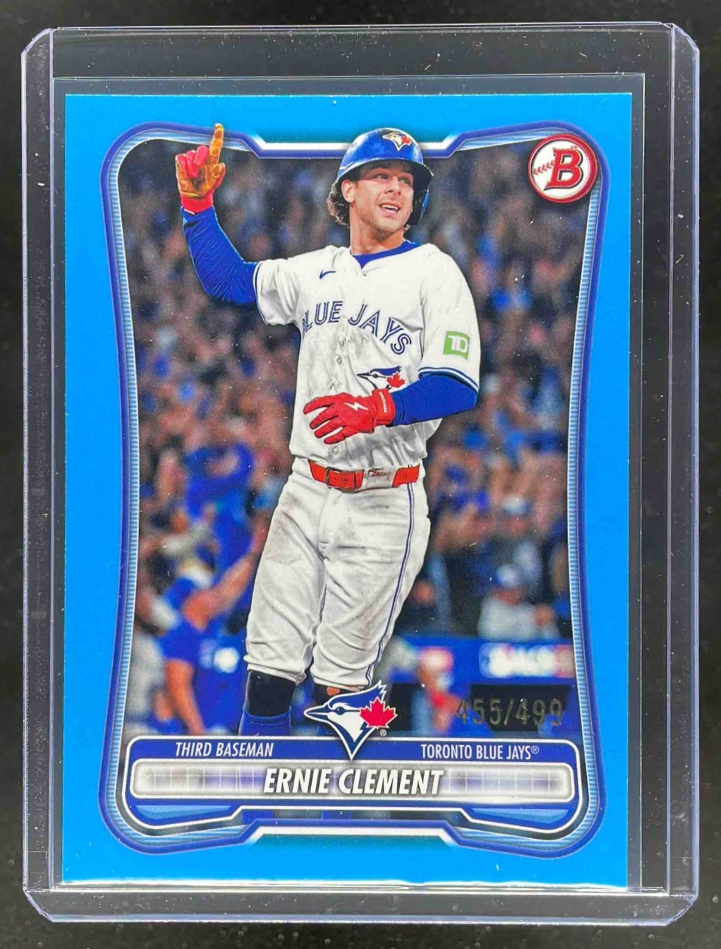 Card image for Ernie Clement 2026 Bowman Sky Blue Border /499 #8 Toronto Jays