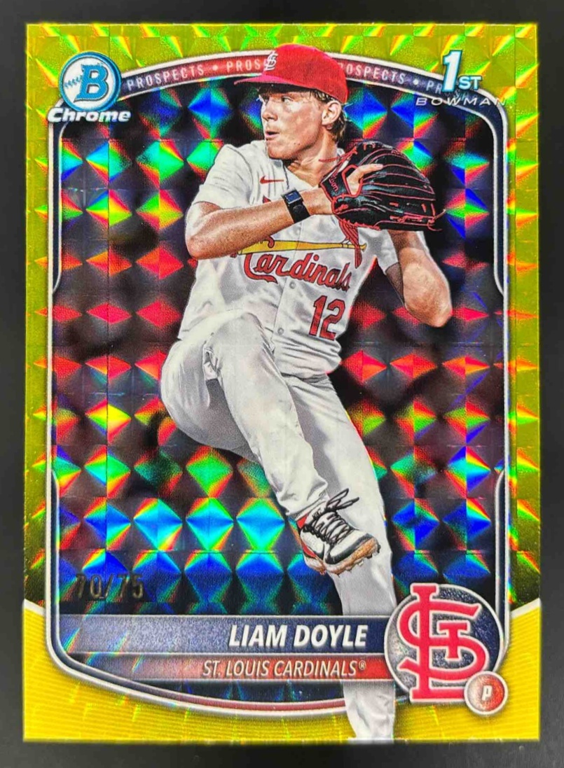 Card image for 2025 Bowman Draft Liam Doyle Chrome Yellow Geometric Refractor /75 1st Prospect