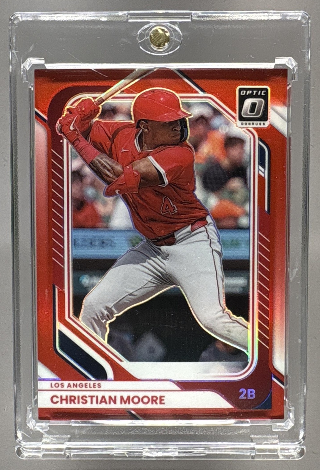 2026 PANINI DONRUSS CHRISTIAN MOORE #62 OPTIC RED 4/99 ANGELS