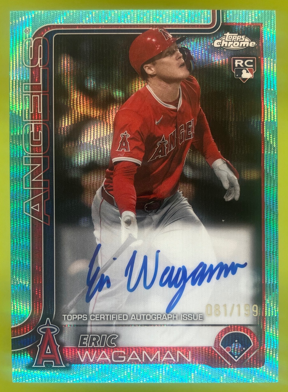 Card image for 2025 Topps Chrome Eric Wagaman Rookie Auto Aqua Wave Refractor /199 #RA-EW RC