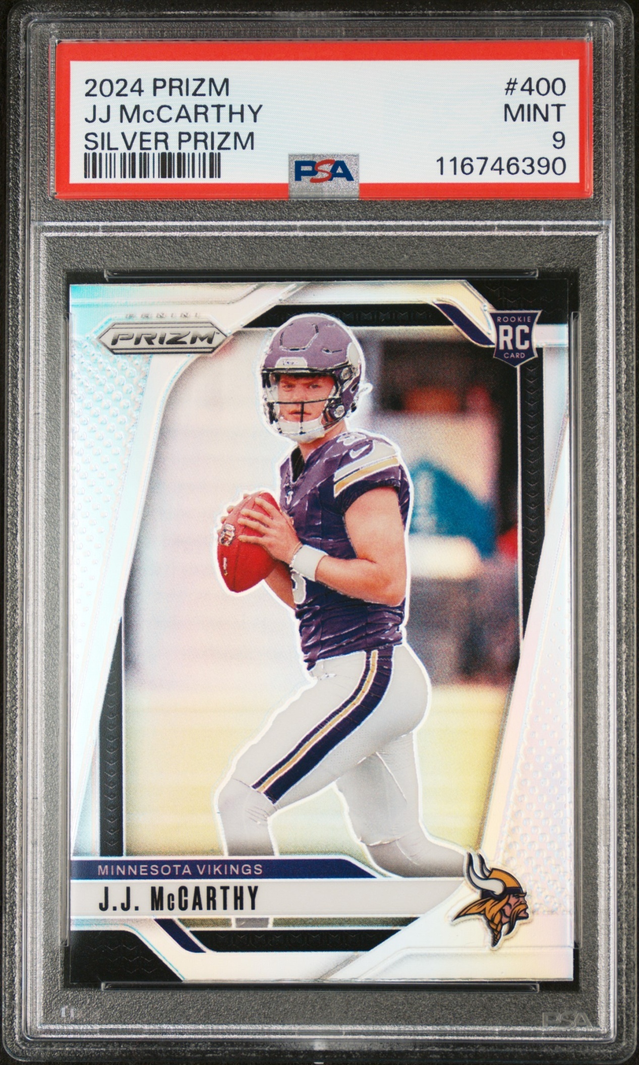 Card image for 2024 Panini Football Prizm J.J. McCarthy Silver #400 RC Minnesota Vikings