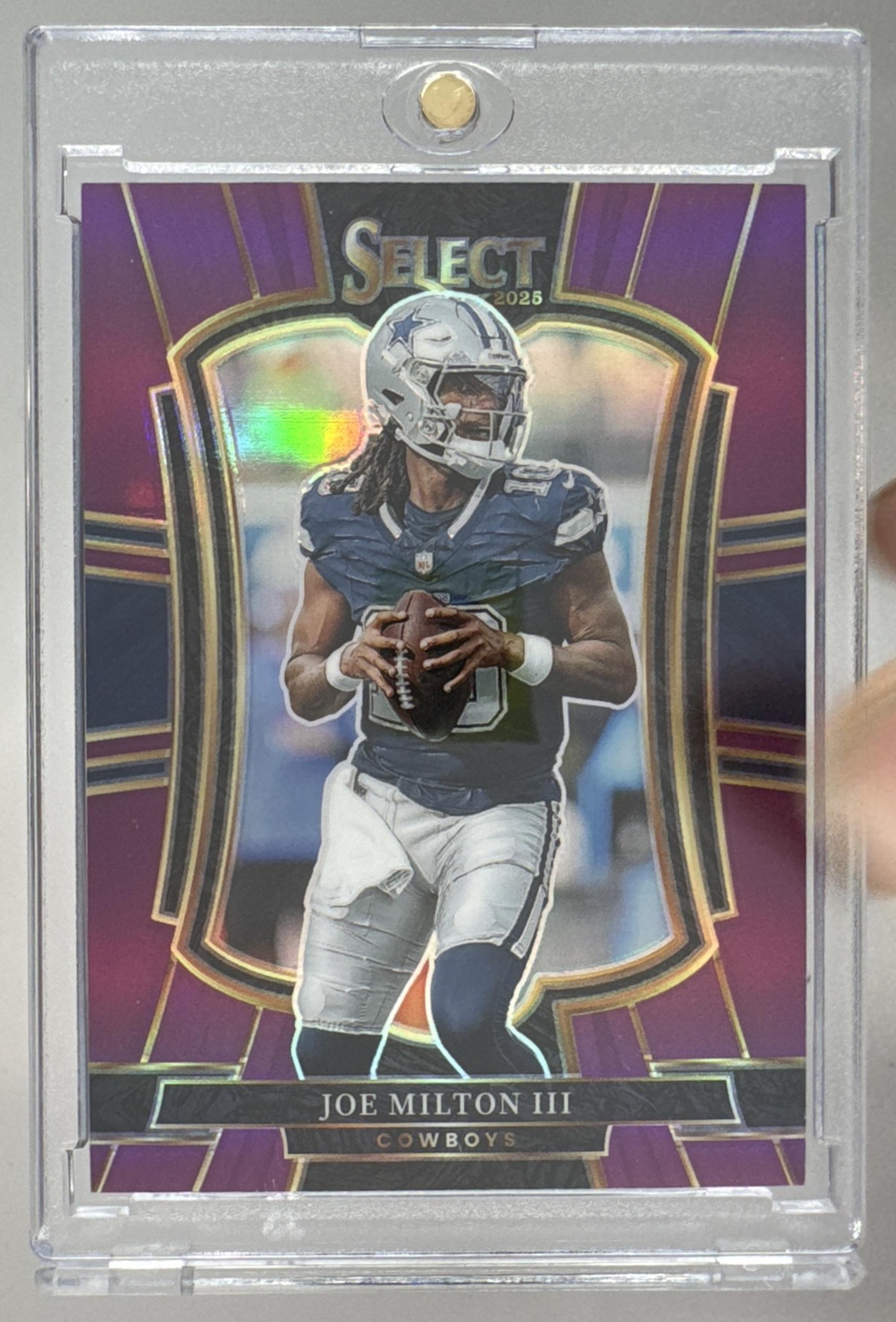 Card image for 2025 Panini Select Joe Milton III Premier Level Purple Prizm /75 #196 Cowboys