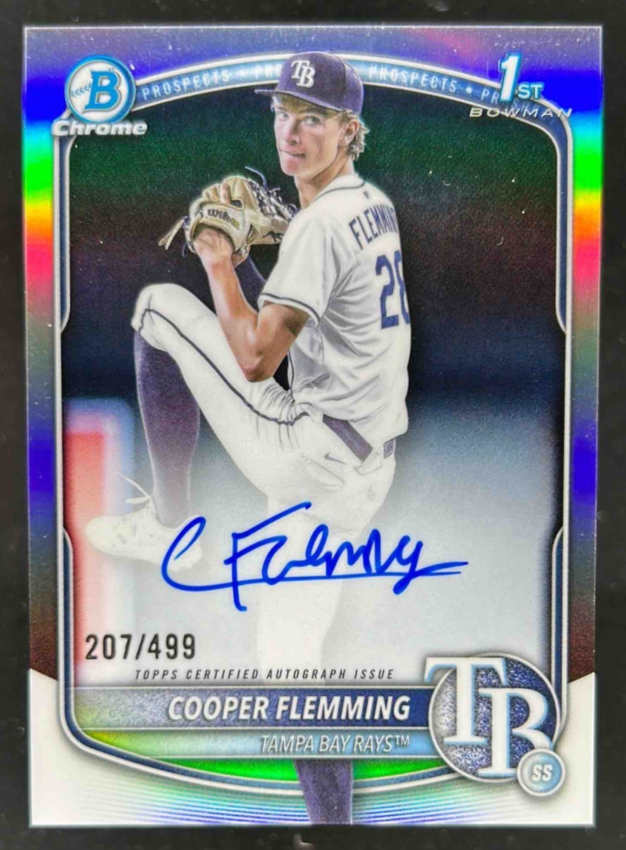 Card image for Cooper Flemming 2025 Bowman Draft Chrome Prospect Auto Refractor /499