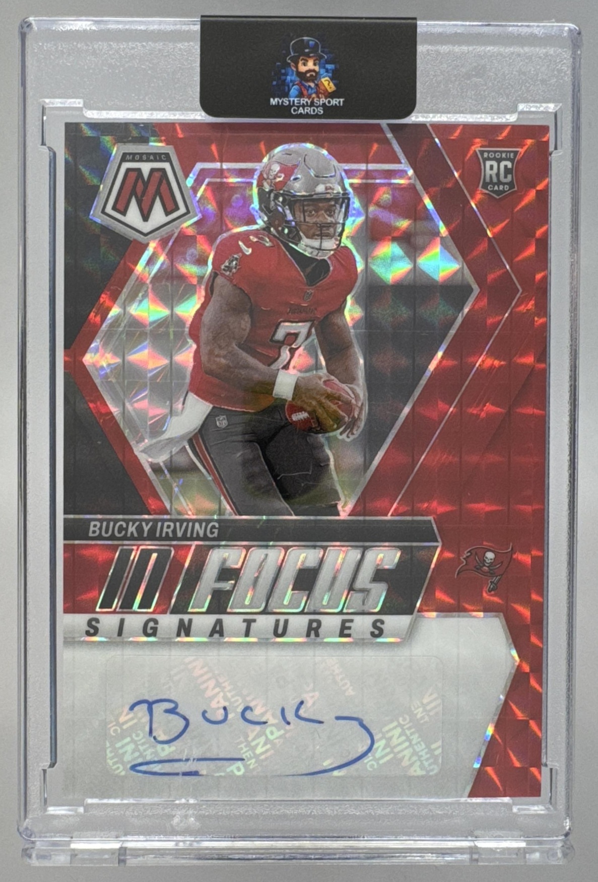 Card image for 2024 Panini Mosaic Bucky Irving In Focus Signatures Red /199 #IF-BIG RC Auto Buccaneers