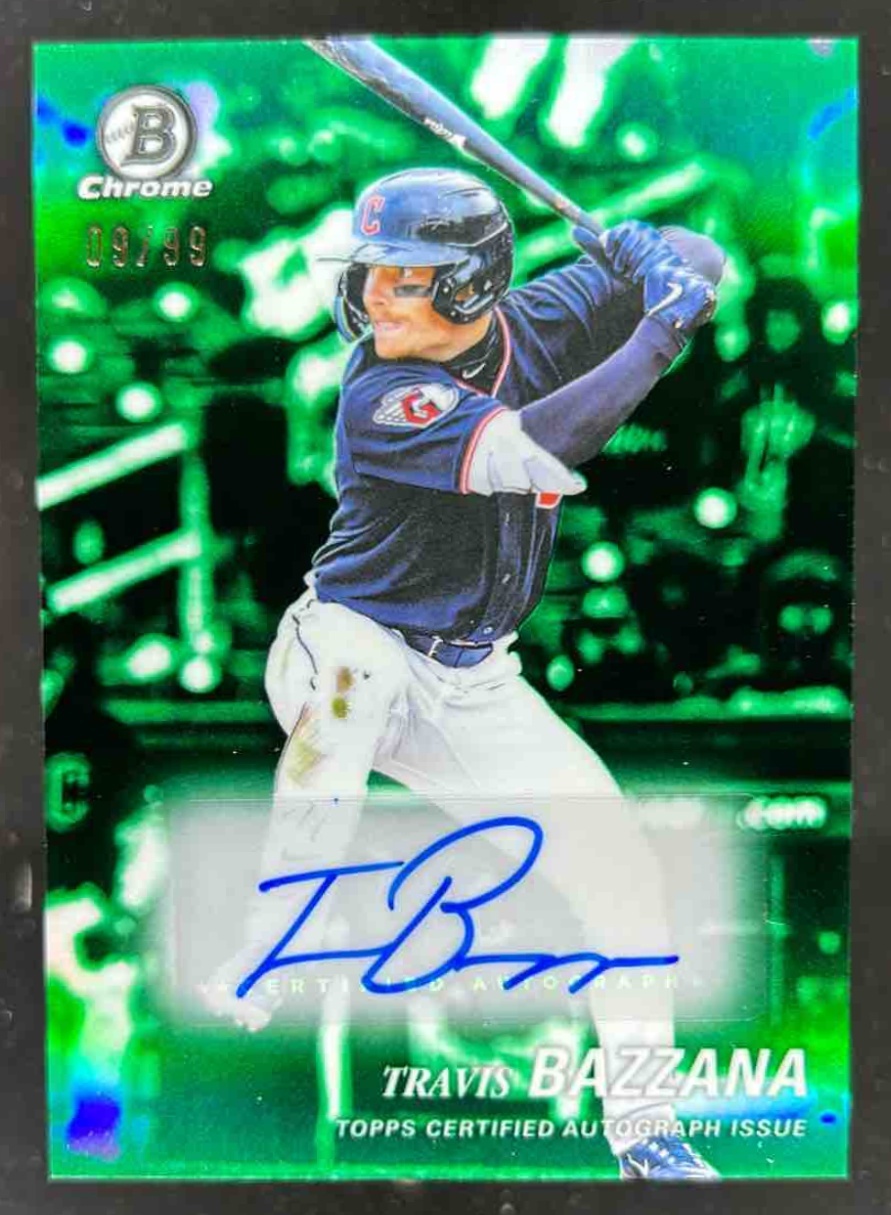 Card image for Travis Bazzana 2025 Bowman Draft Achromatic Auto Green Refractor /99