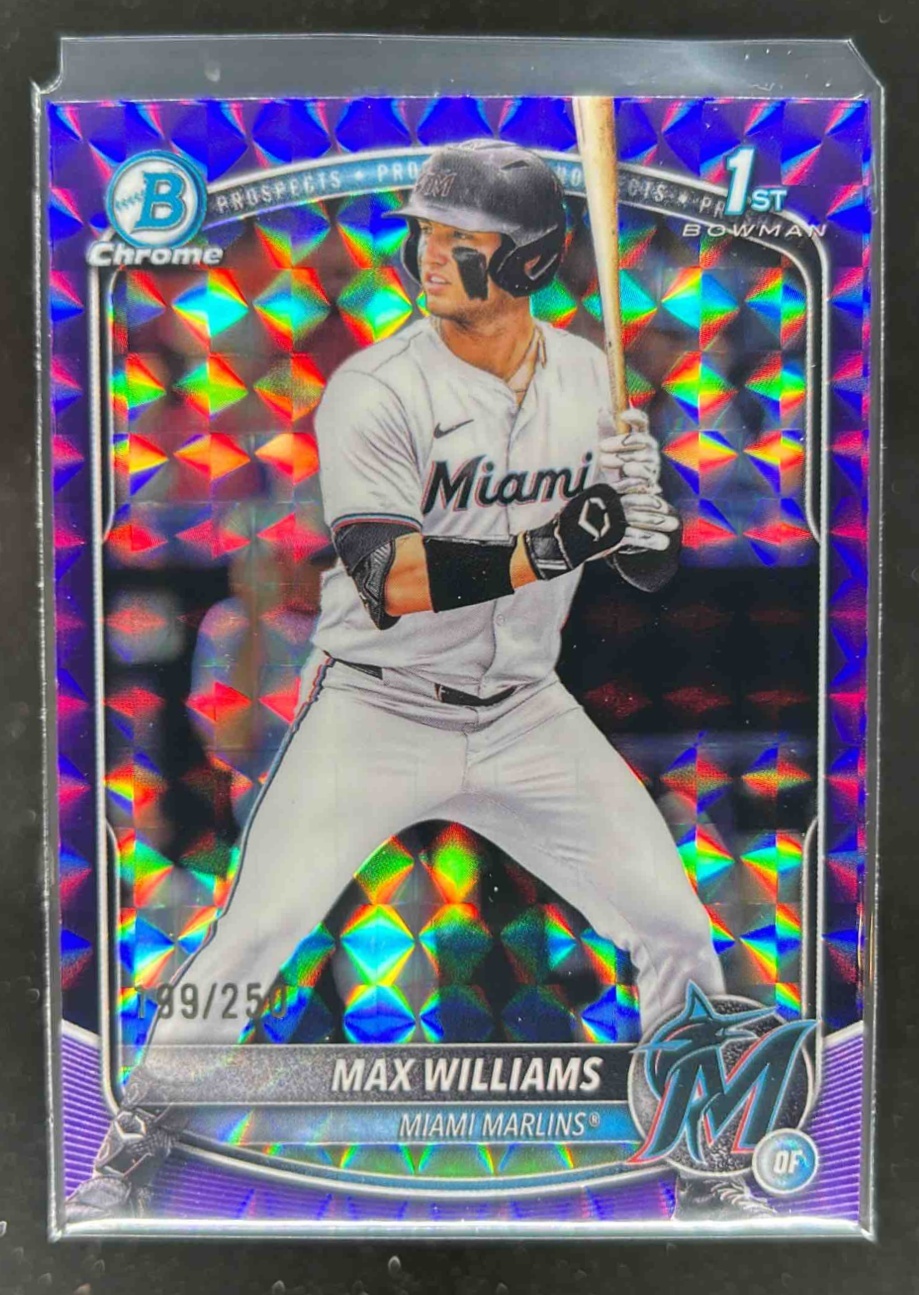 Card image for Max Williams 2025 Bowman Draft Chrome Purple Geometric Refractor /250