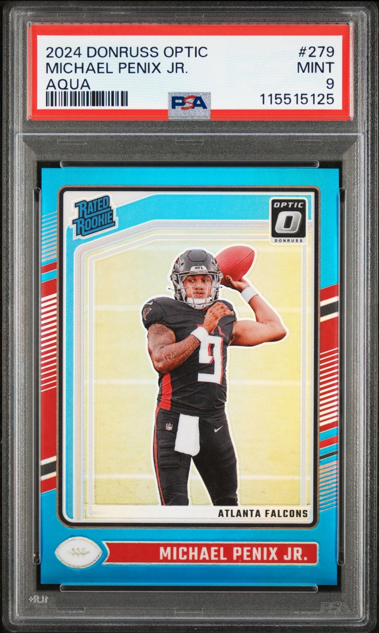 Card image for 2024 Panini Donruss Optic Michael Penix Jr. Aqua /299 #279 Rated Rookie Falcons