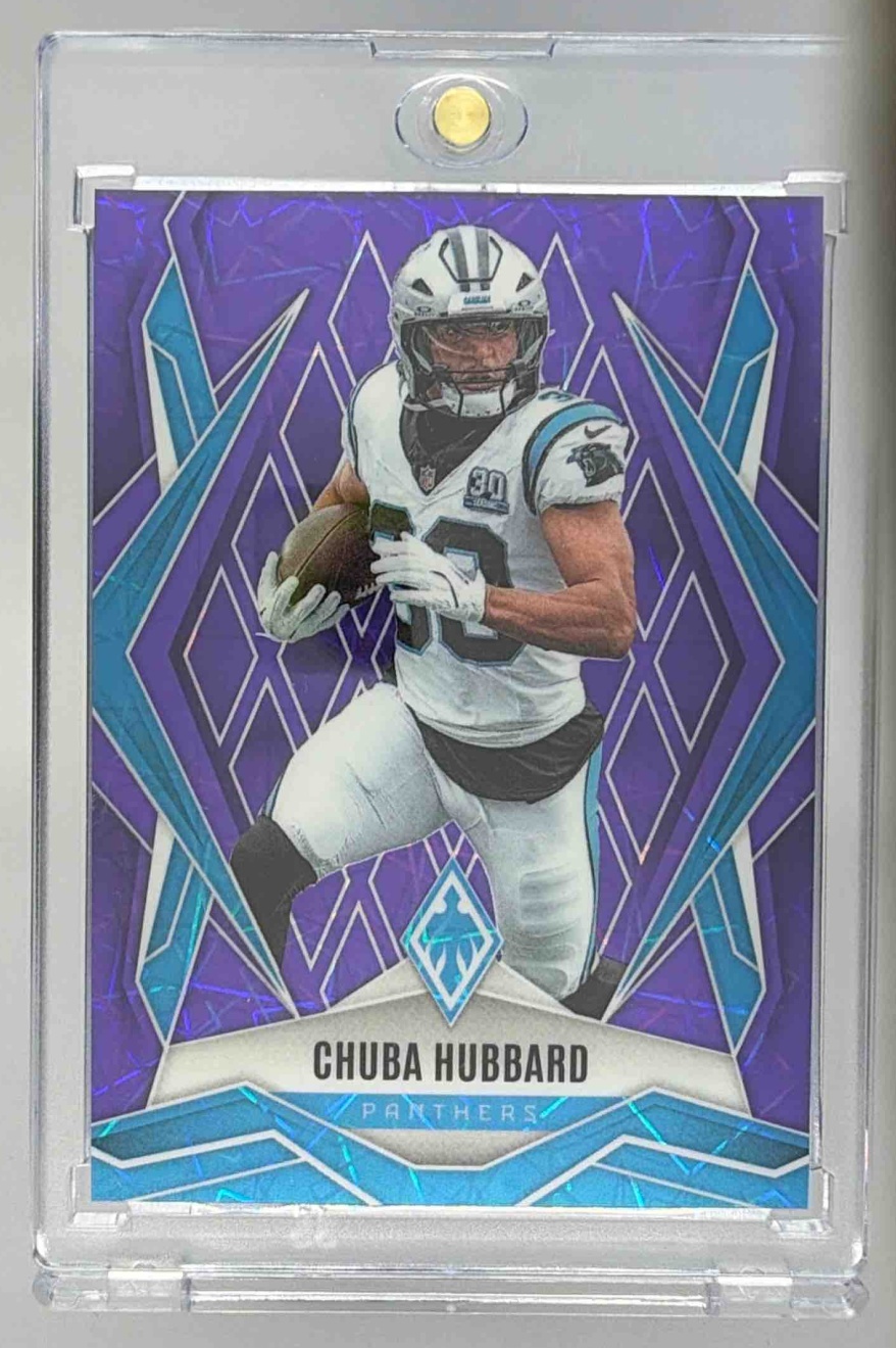 Card image for 2025 Panini Football Phoenix Chuba Hubbard Red Seismic /99 #75 Carolina Panthers