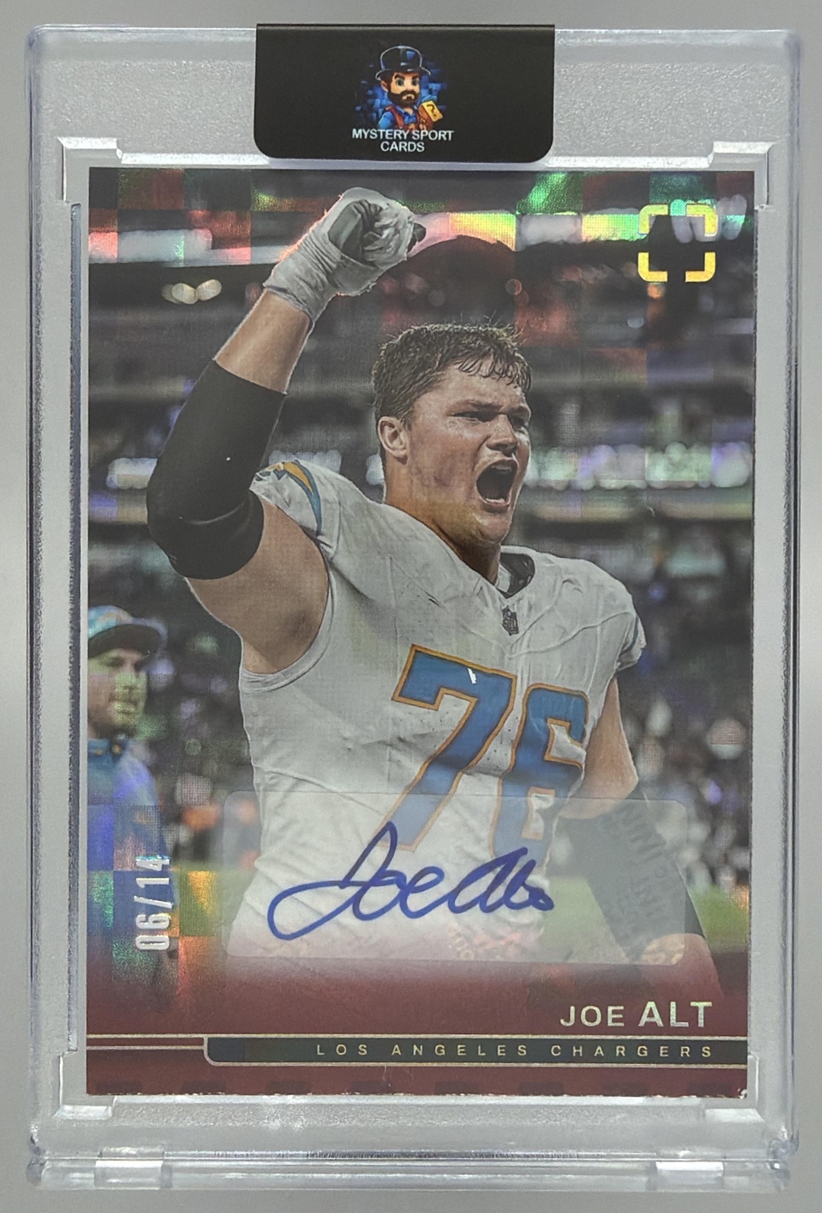 Card image for 2025 Panini PhotoGenic Joe Alt Auto Maroon FOTL /14 #36 Chargers