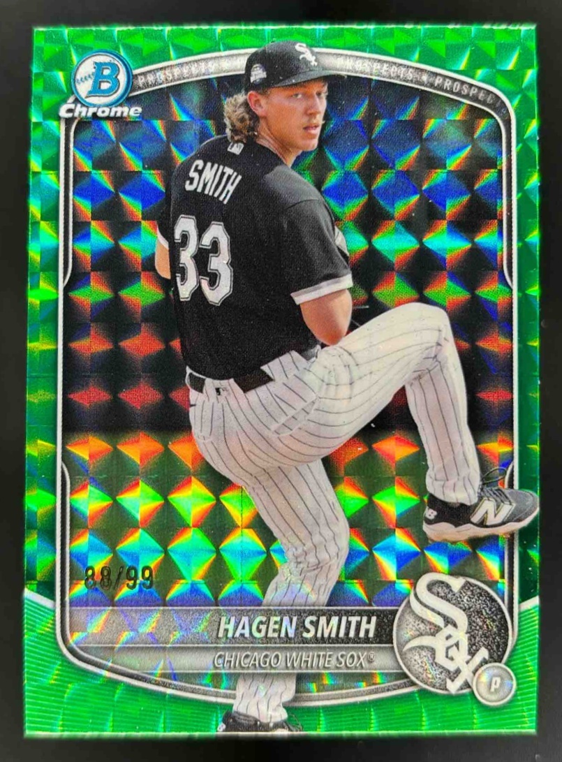Card image for 2025 Bowman Draft Hagen Smith Chrome Green Geometric Refractor /99
