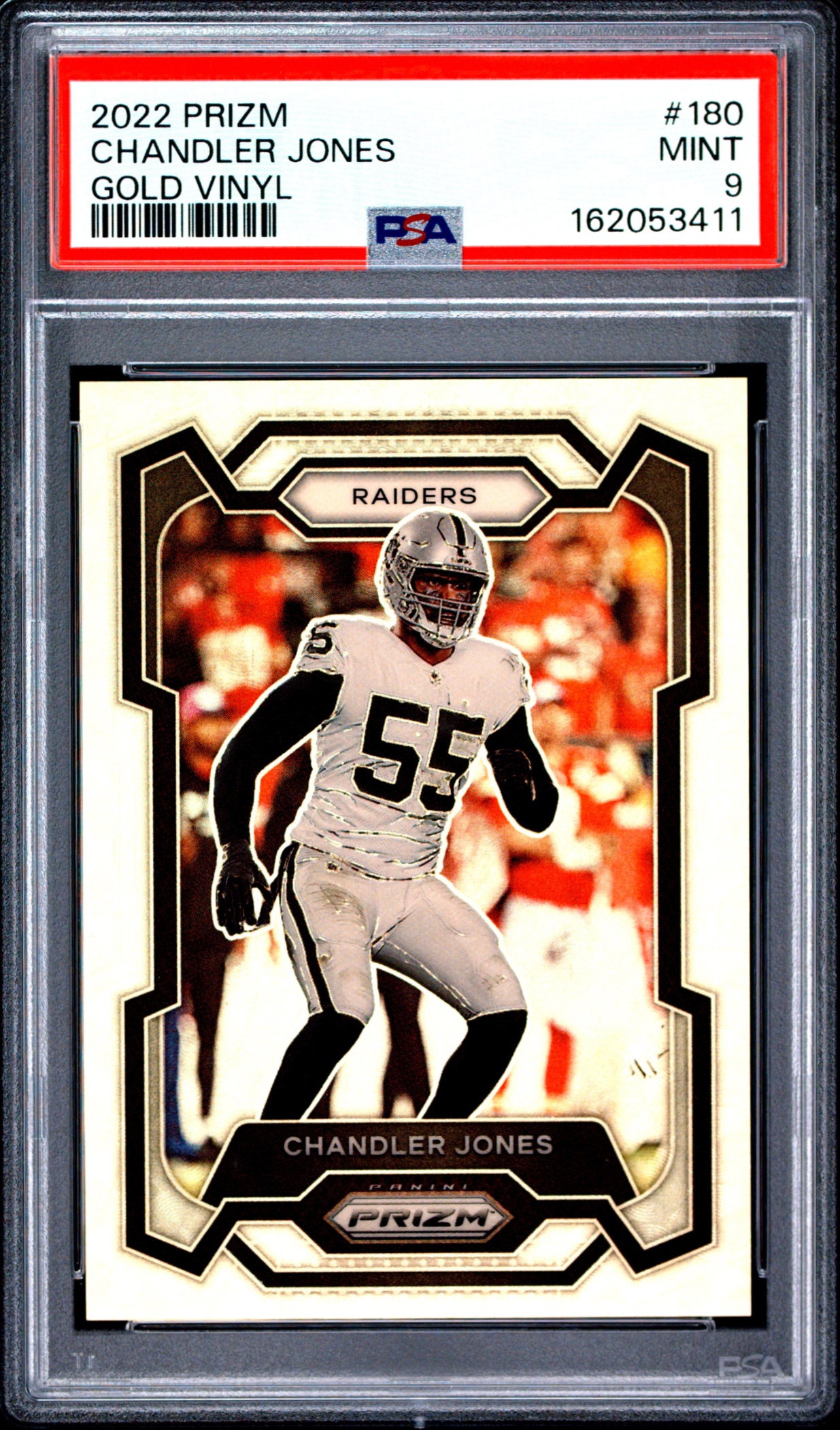 2023 Panini Prizm Chandler Jones Gold Vinyl /5 #180 Raiders PSA 9