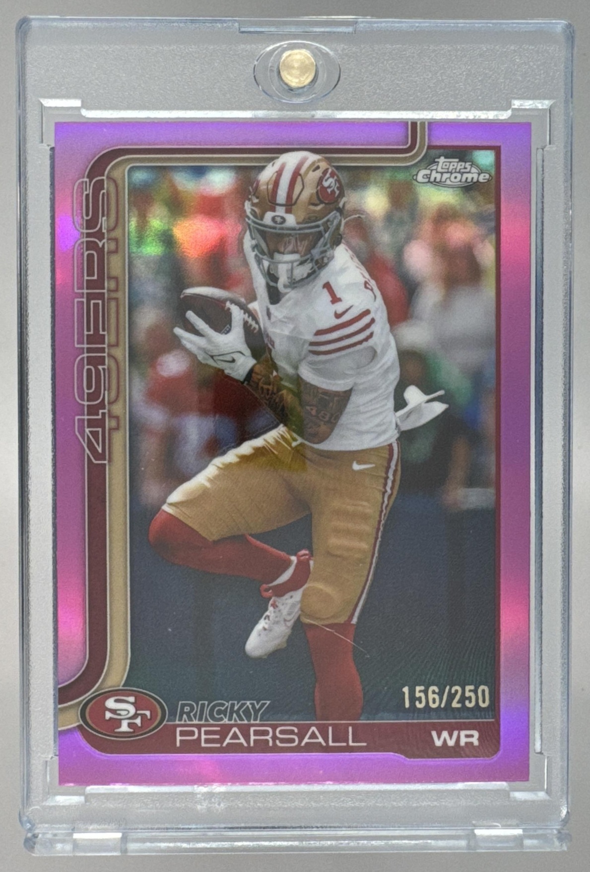 Card image for 2025 Topps Chrome Ricky Pearsall Pink Refractor /250 #261 49ers