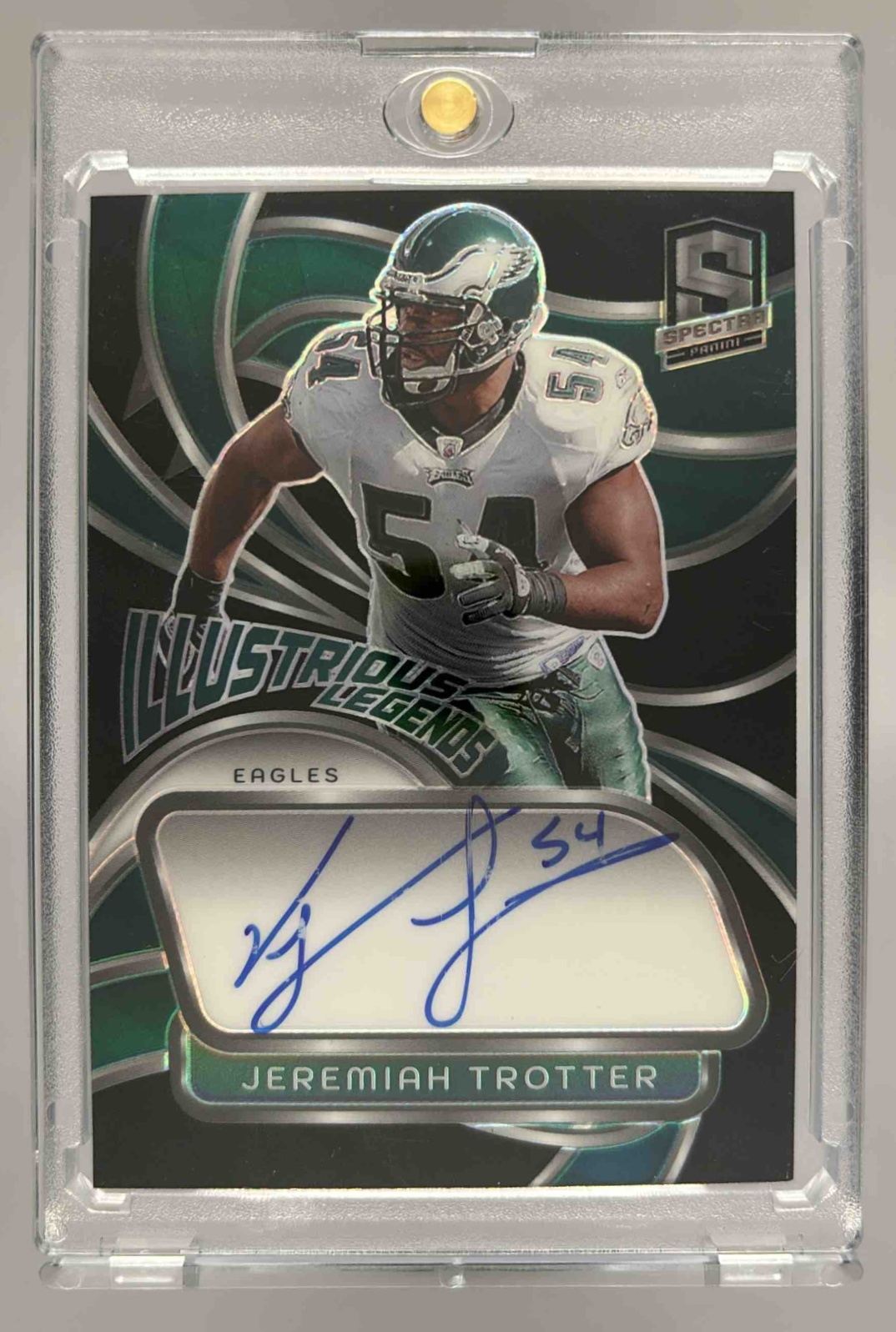 Card image for 2024 Panini Spectra Jeremiah Trotter Illustrious Legends /149 #IL-JTR Auto Eagles