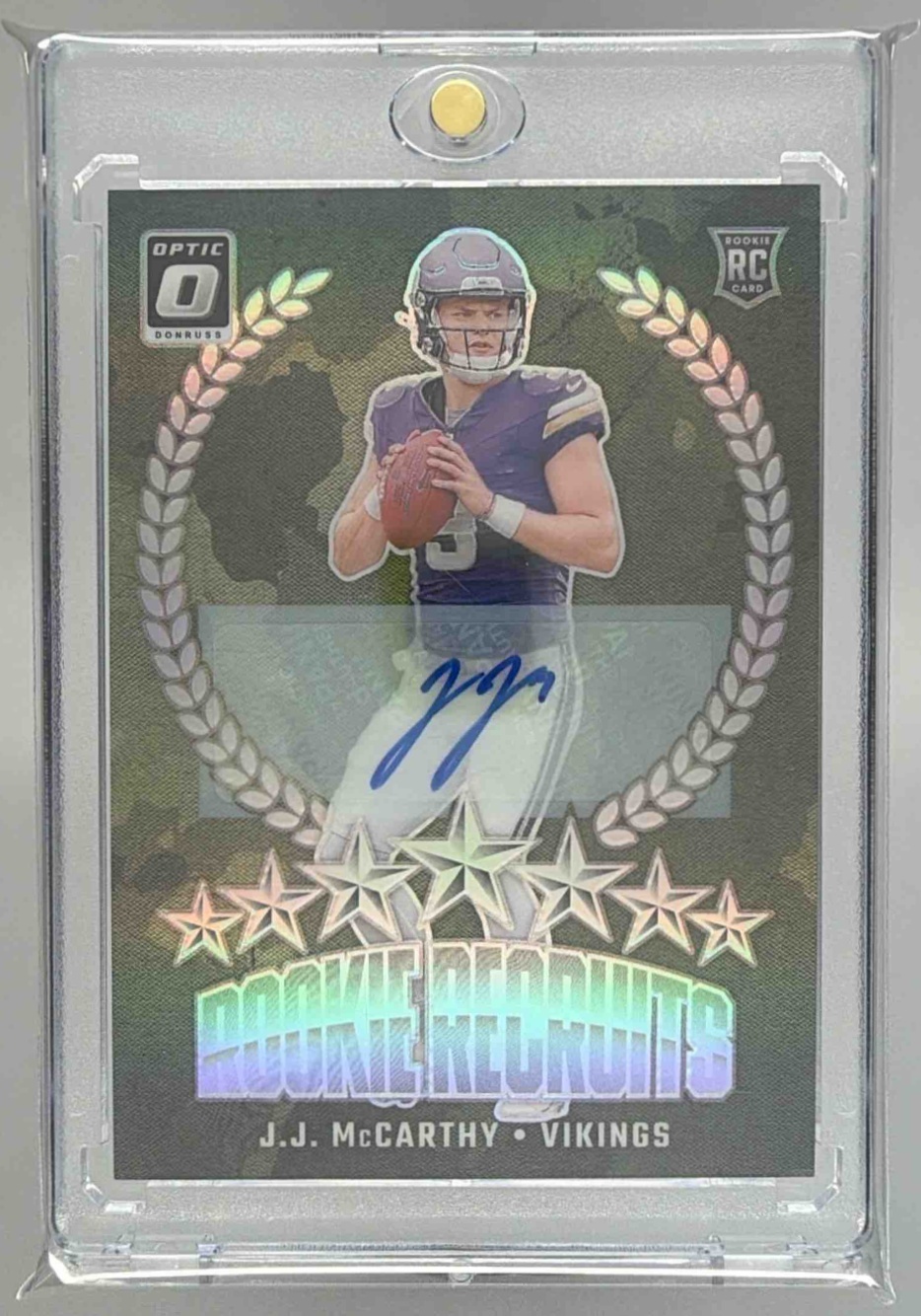 Card image for 2024 Panini Donruss Optic J.J. McCarthy Rookie Recruits Auto /99 #11 RC Vikings
