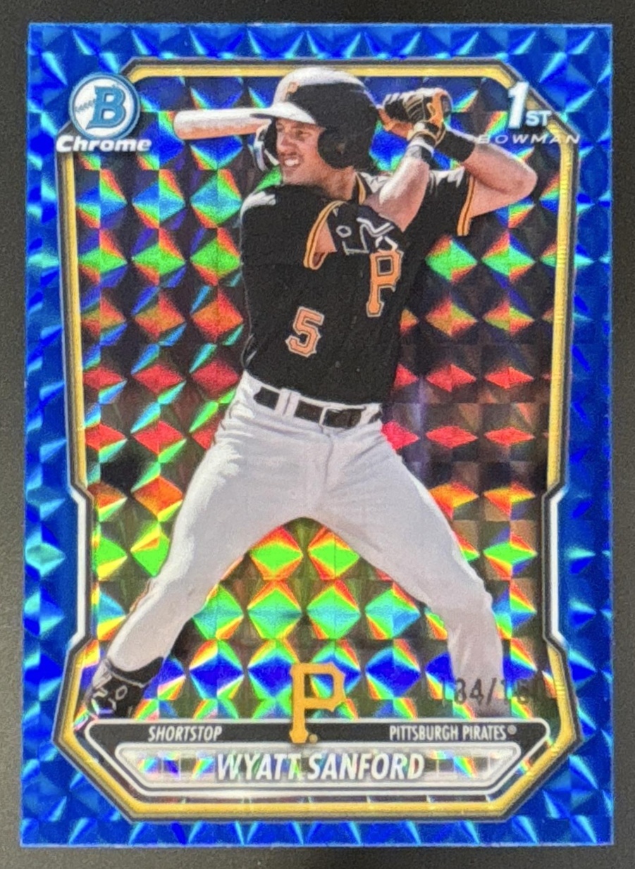 Card image for 2026 Bowman Wyatt Sanford Chrome Blue Geometric Refractor /150 1st Prospect