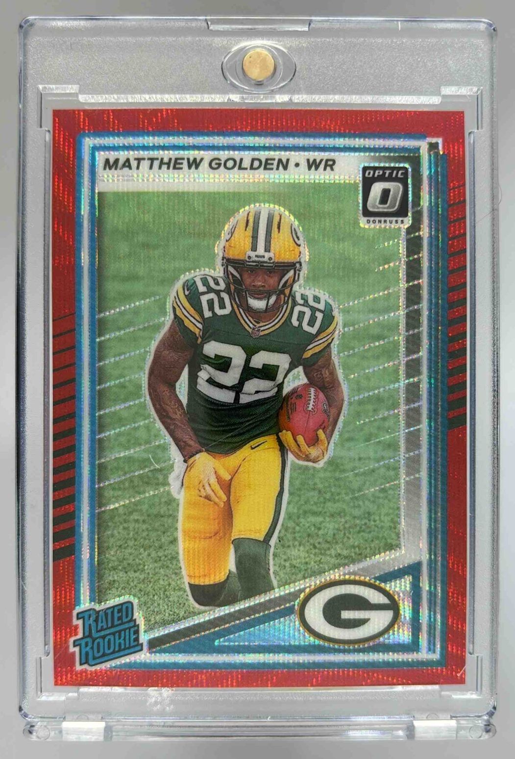 Card image for 2025 Panini Donruss Matthew Golden Optic Rated Rookie Preview Red Wave #311 RC Packers