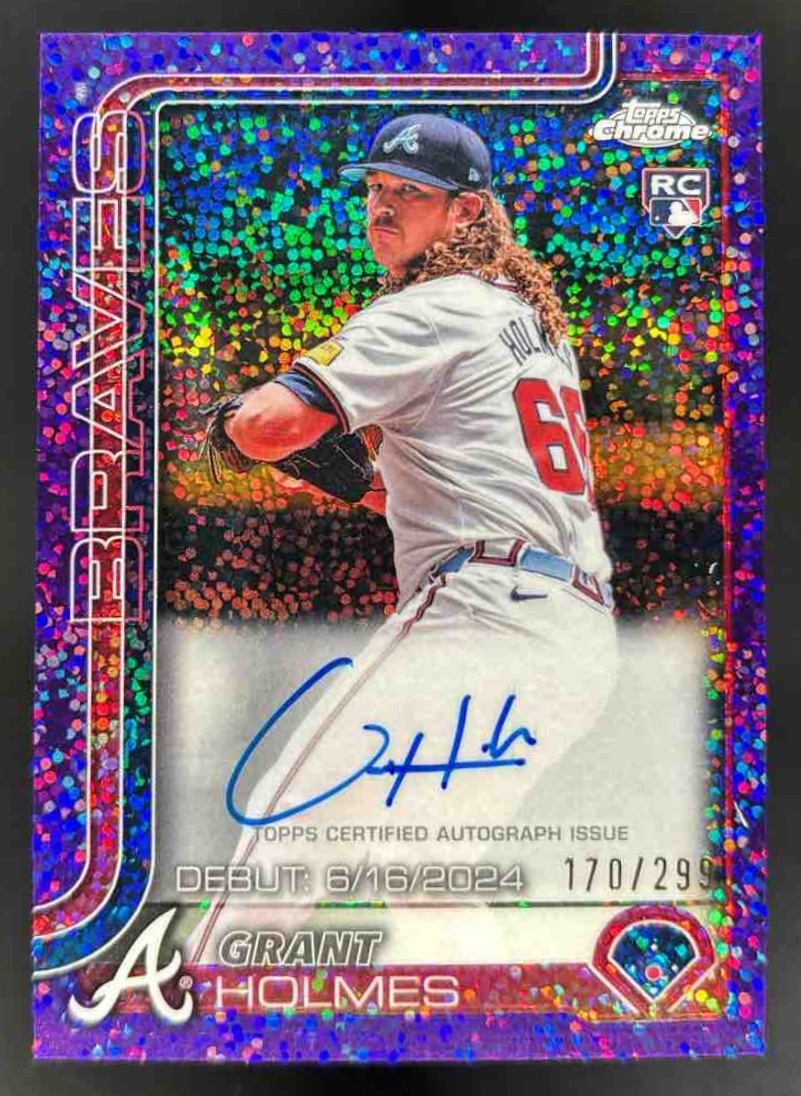 Card image for 2025 Topps Chrome Update Grant Holmes Debut Auto Purple Speckle Refractor /299