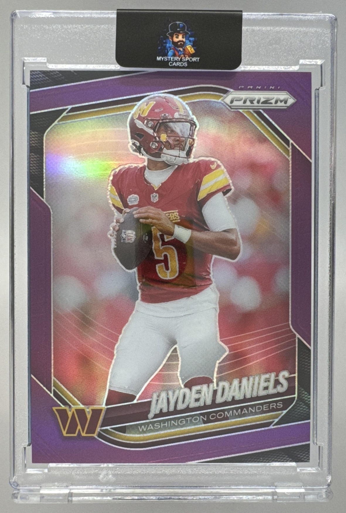 Card image for 2025 Panini Football Prizm Jayden Daniels Purple /125 #278 Washington Commanders