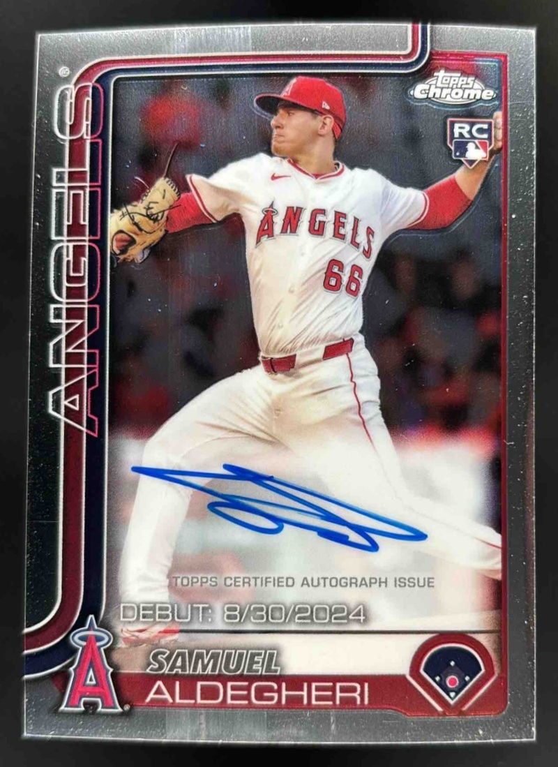 Card image for 2025 Topps Chrome Update Samuel Aldegheri Rookie Debut Auto #CRDA-SA RC Angels