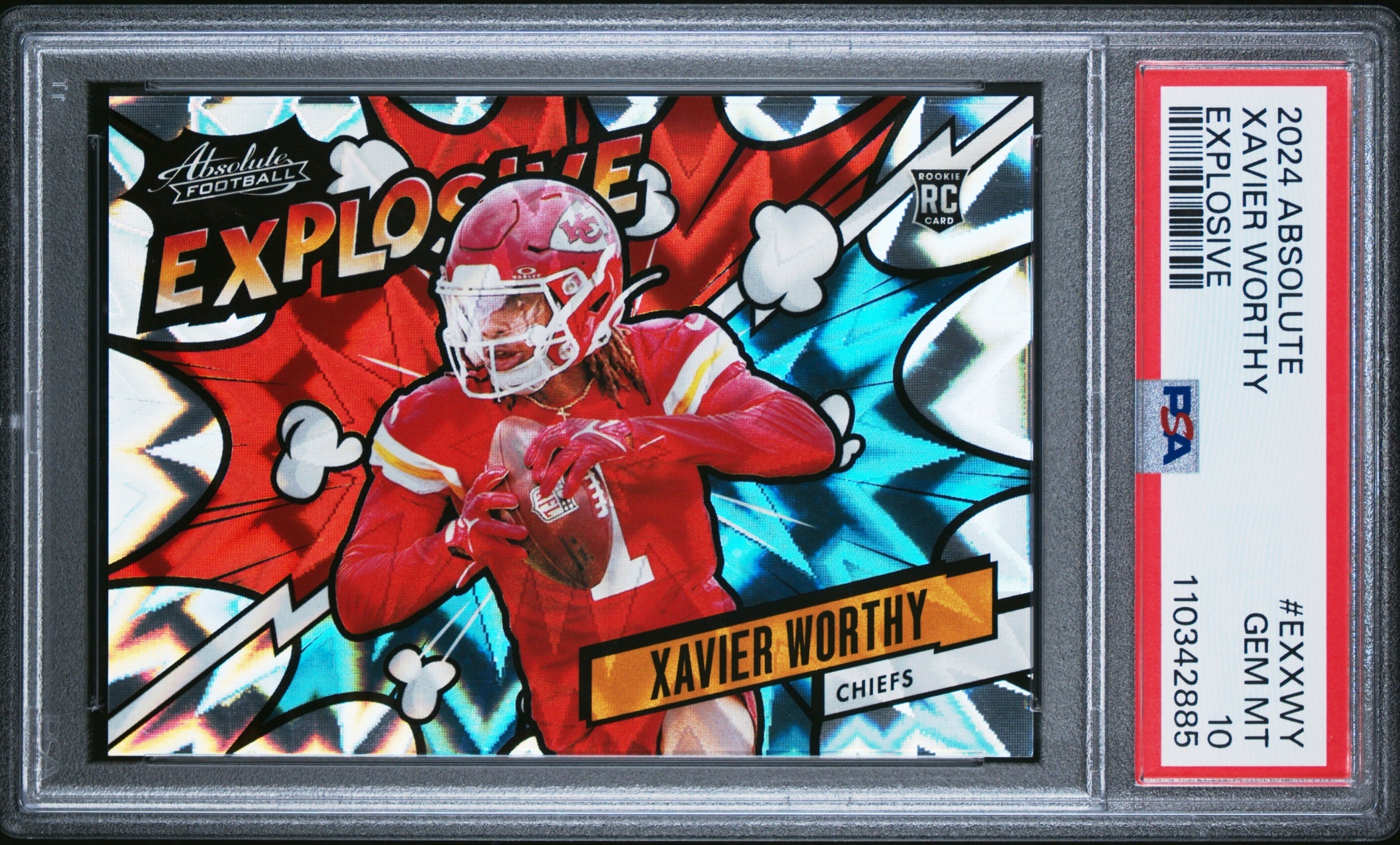 Card image for 2024 Panini Absolute Xavier Worthy Explosive #EX-XWY RC Chiefs PSA 10