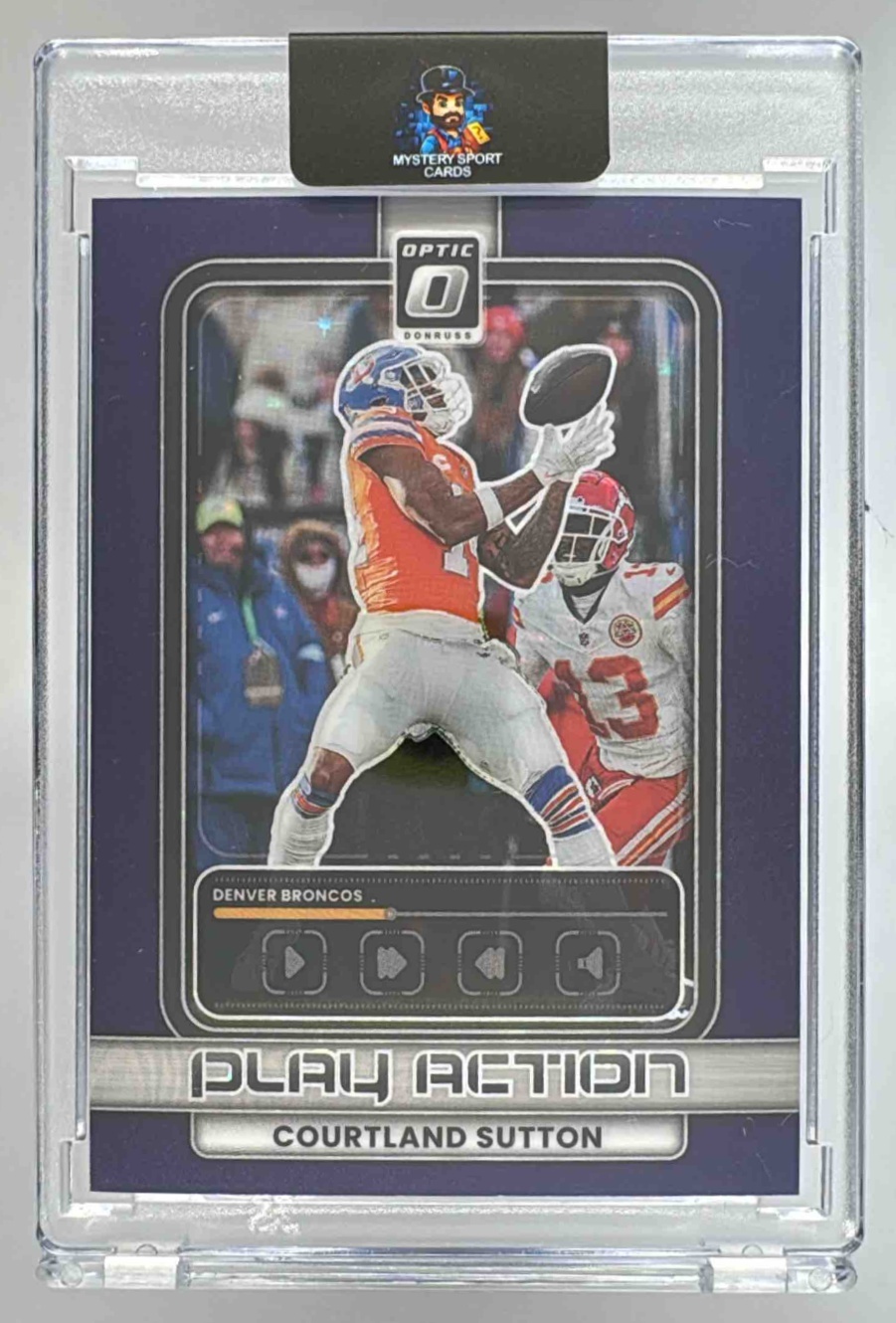 Card image for 2025 Panini Donruss Optic Courtland Sutton Play Action Purple Stars Prizm /25 #1 Broncos