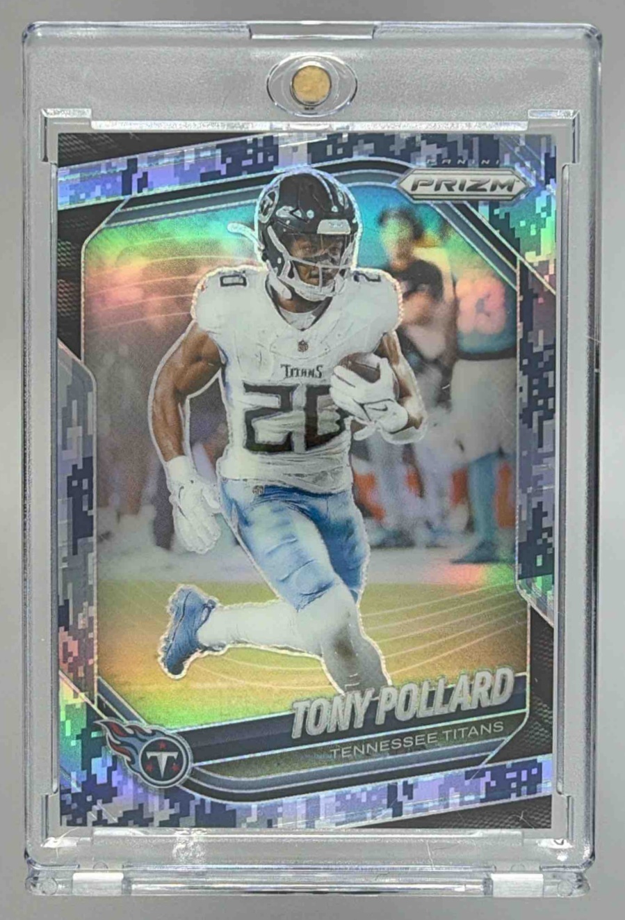 Card image for 2025 Panini Football Prizm Tony Pollard Navy Camo /25 #232 Tennessee Titans