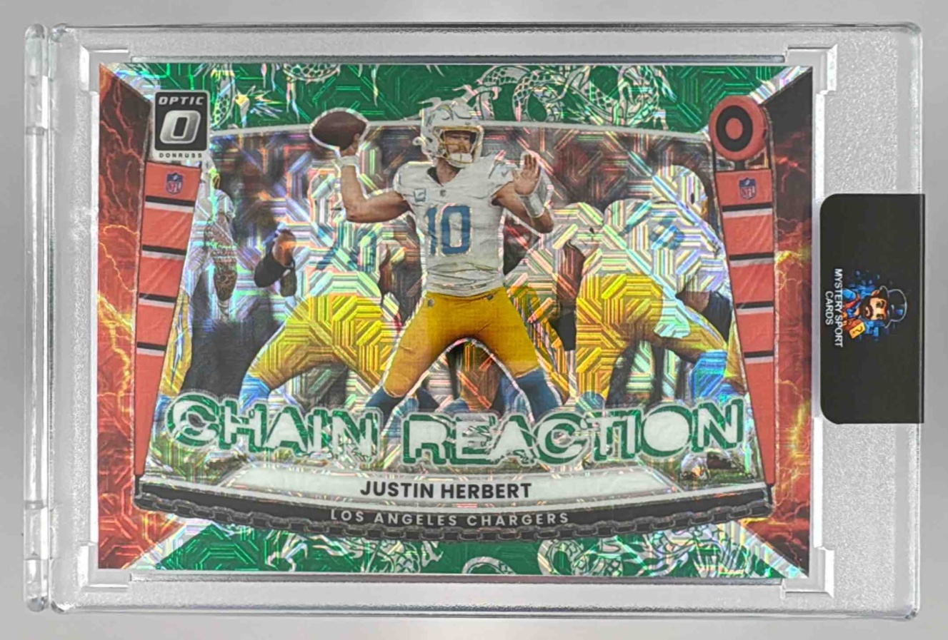 Card image for 2025 Panini Donruss Optic Justin Herbert Chain Reaction Purple Stars Prizm /25 #6 Chargers