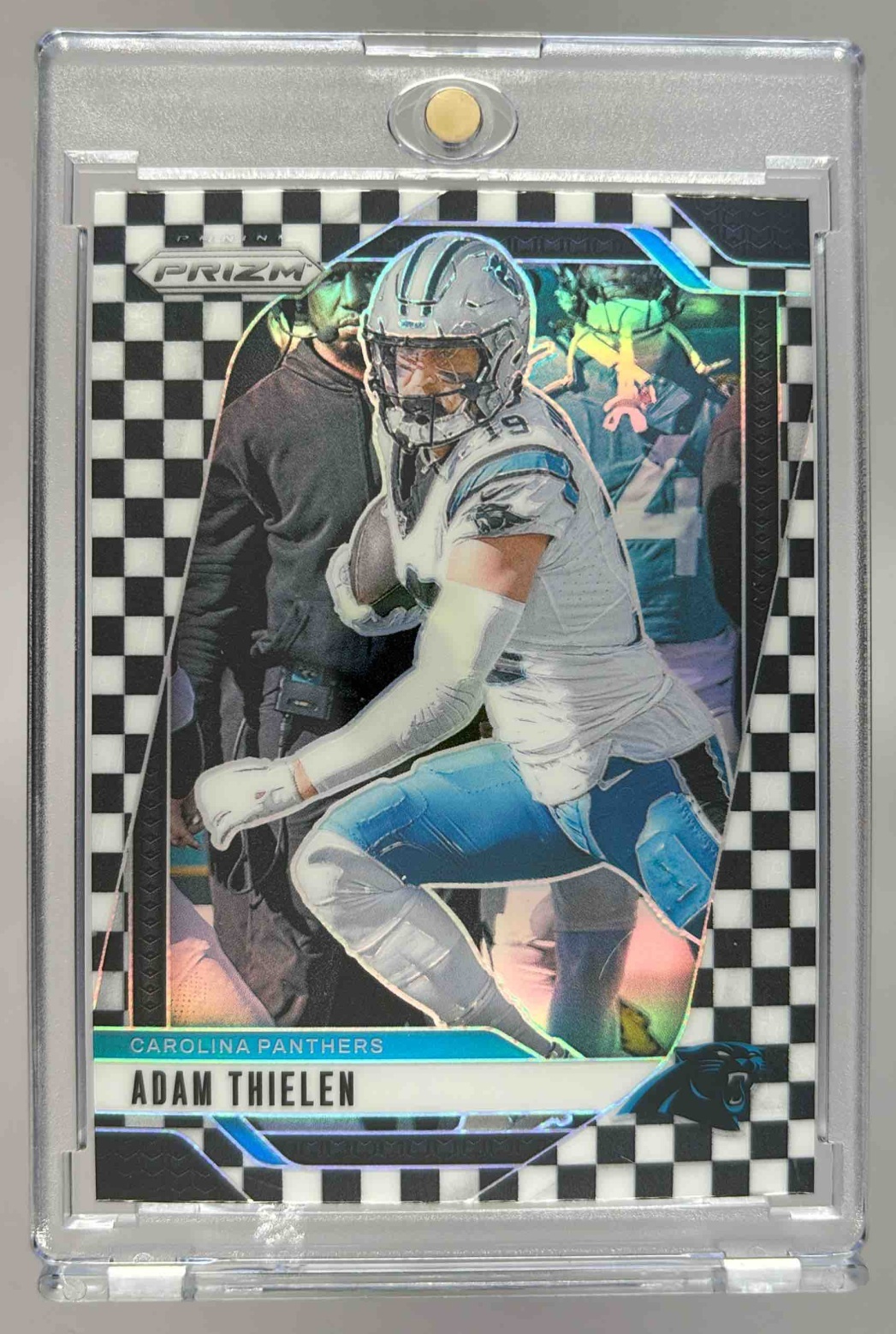 Card image for 2024 Panini Prizm Adam Thielen Black and White Checker #39 Panthers