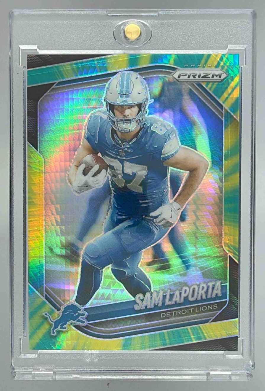 Card image for 2025 Panini Football Prizm Sam LaPorta Hyper /200 #122 Detroit Lions