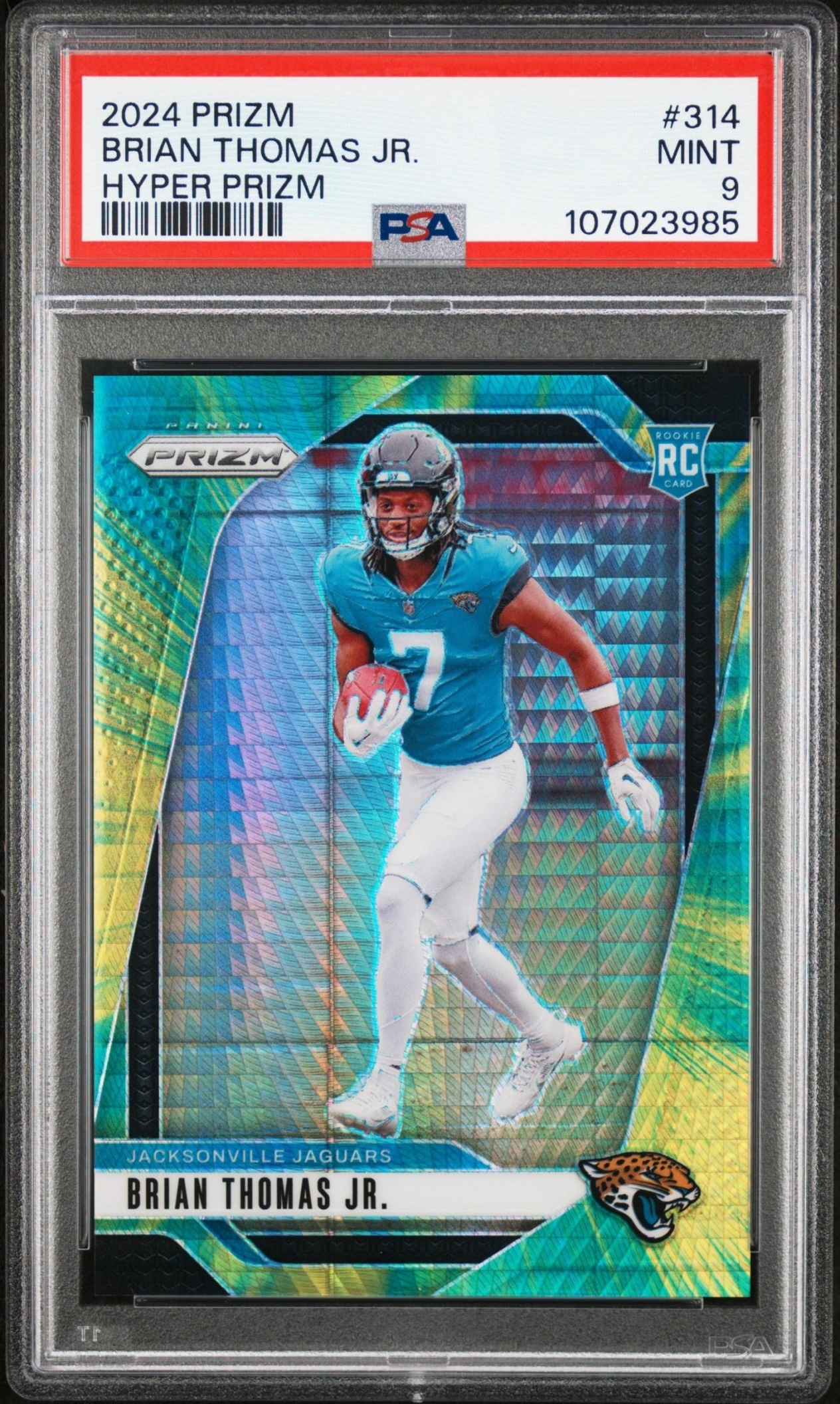 Card image for 2024 Panini Prizm Brian Thomas Jr. Hyper /180 #314 RC Jaguars