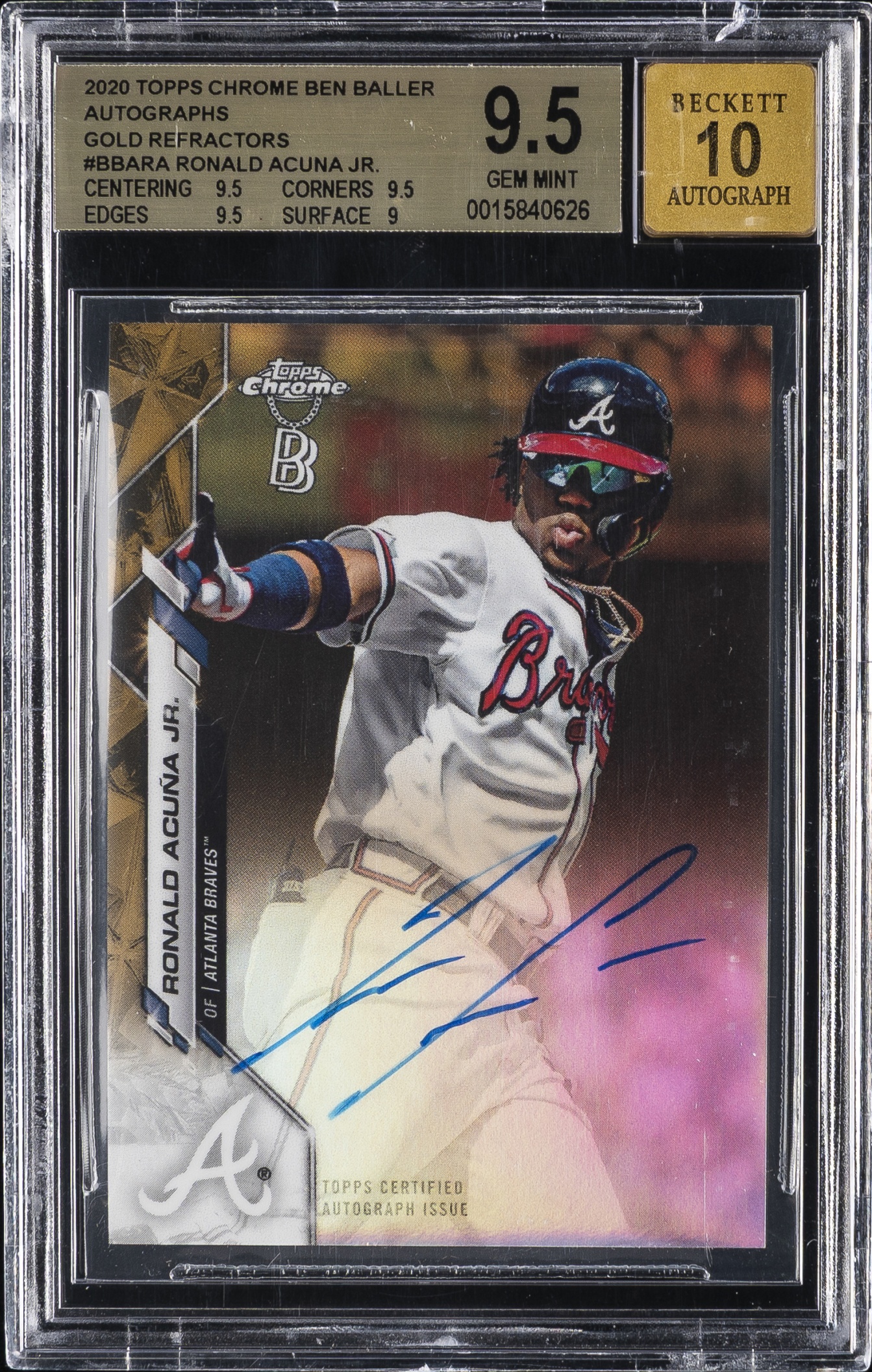 2020 Topps Chrome Ben Baller Edition Ronald Acuna Jr. Auto Gold Refractor /50 #BBA-RA Braves BGS 9.5