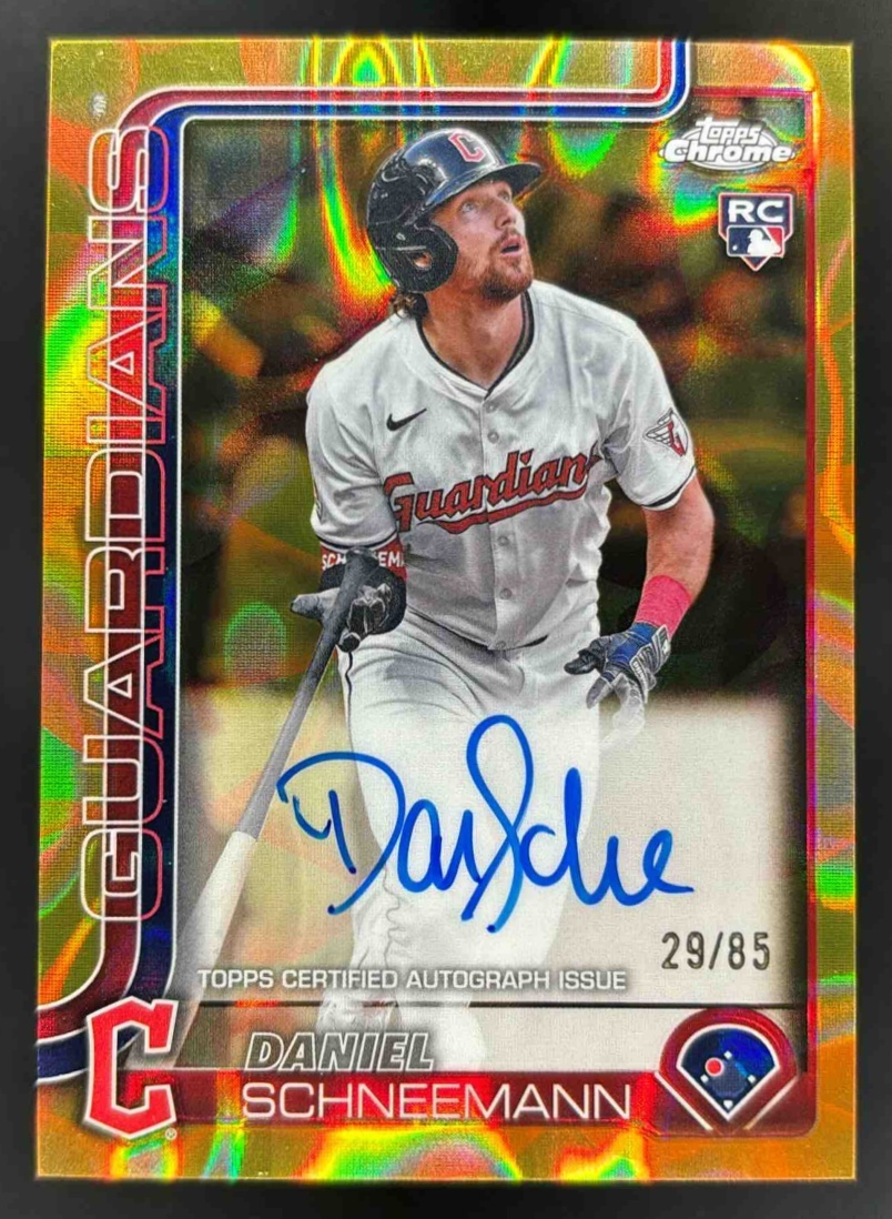 Card image for 2025 Topps Chrome Update Daniel Schneemann Lava Lamp Auto Gold/Orange /85