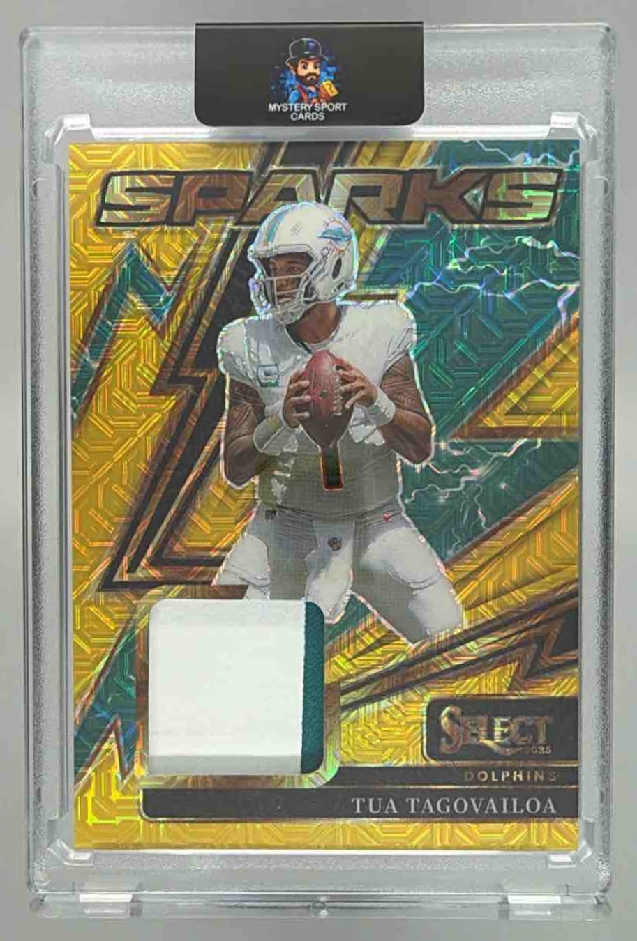 Card image for 2025 Panini Football Prizm Tua Tagovailoa Choice Gold /10 #58 Miami Dolphins